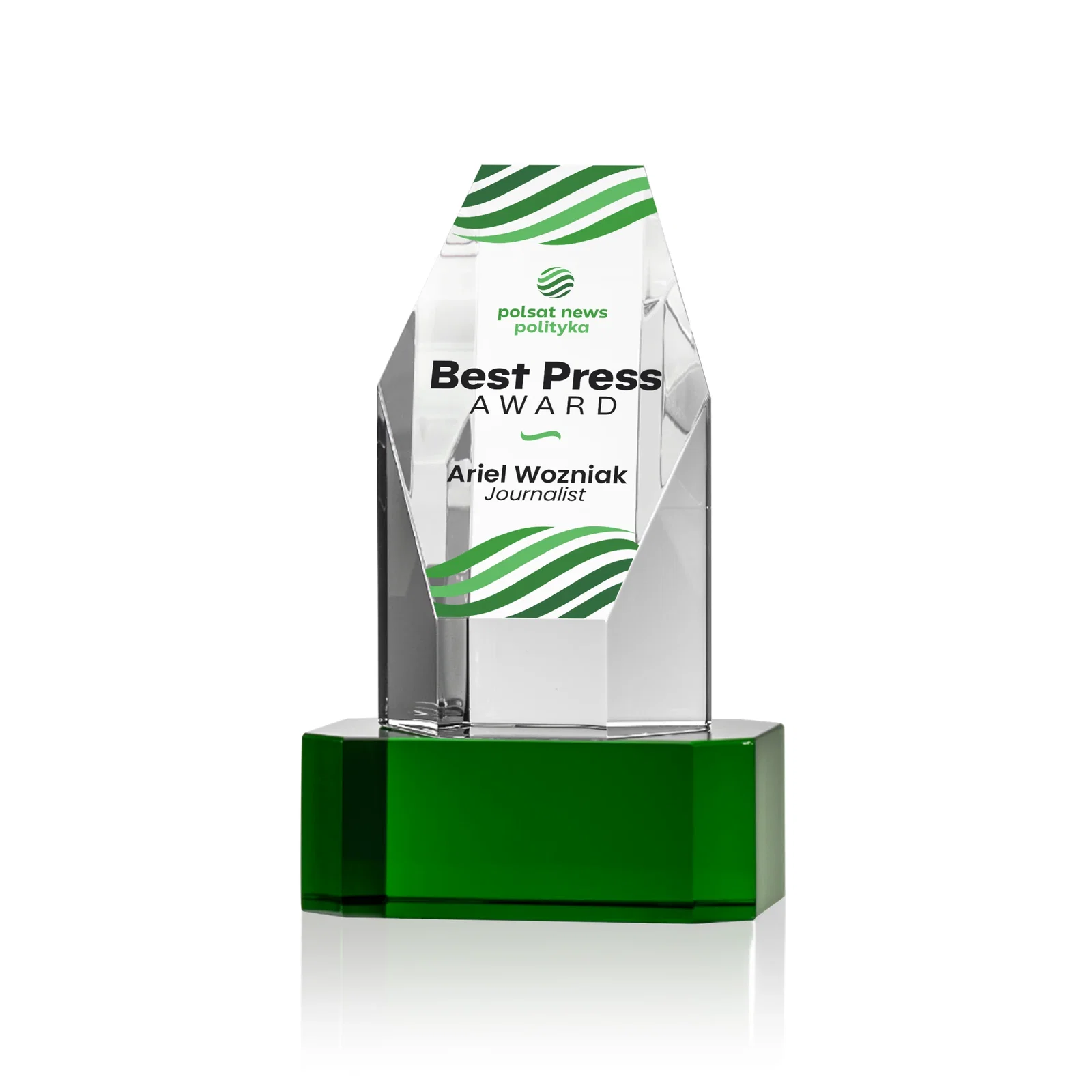 Personalized Optical Crystal Polygon Tower Award with Slanted Top for volunteer appreciation
