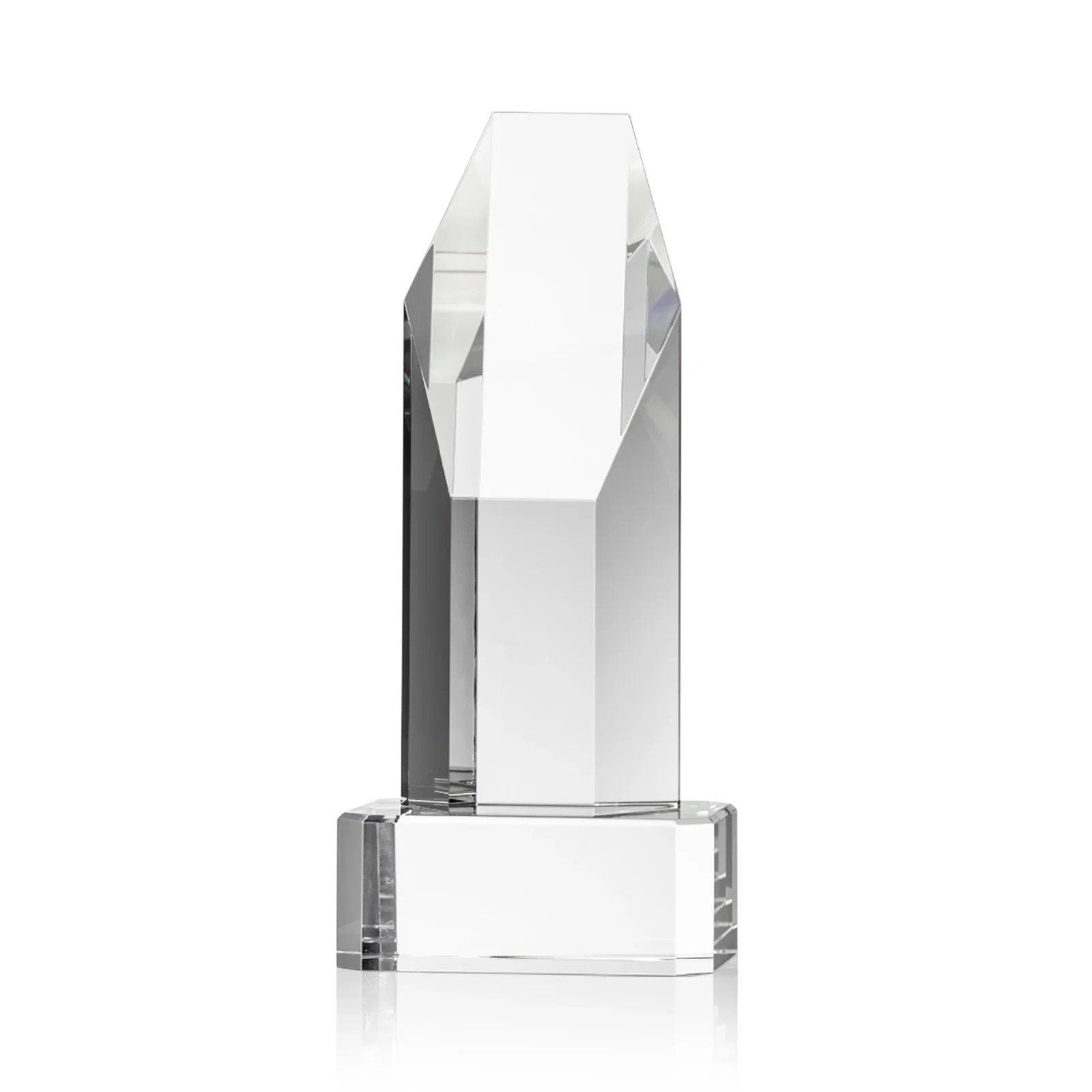 Promotional Optical Crystal Polygon Tower Award with Slanted Top for volunteer appreciation