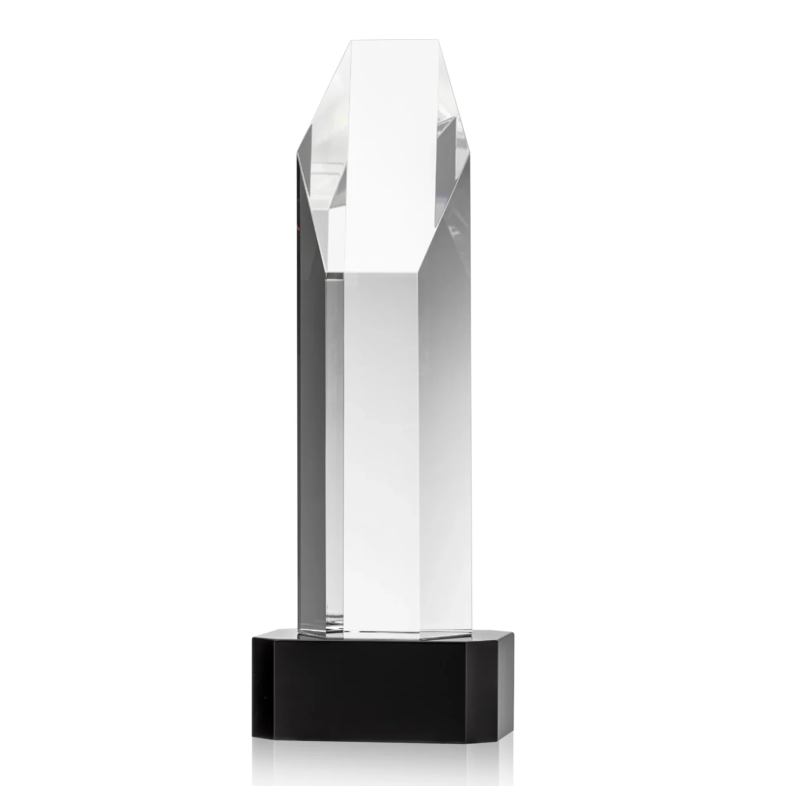 Branded Optical Crystal Polygon Tower Award with Slanted Top for corporate award ceremonies