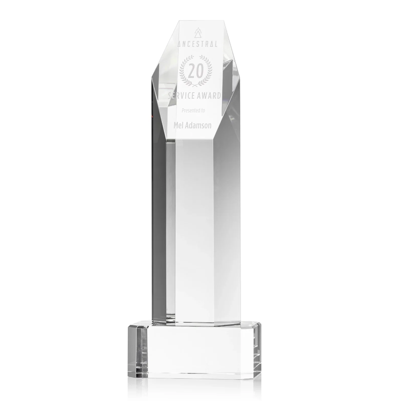 Custom Optical Crystal Polygon Tower Award with Slanted Top for sales achievement awards