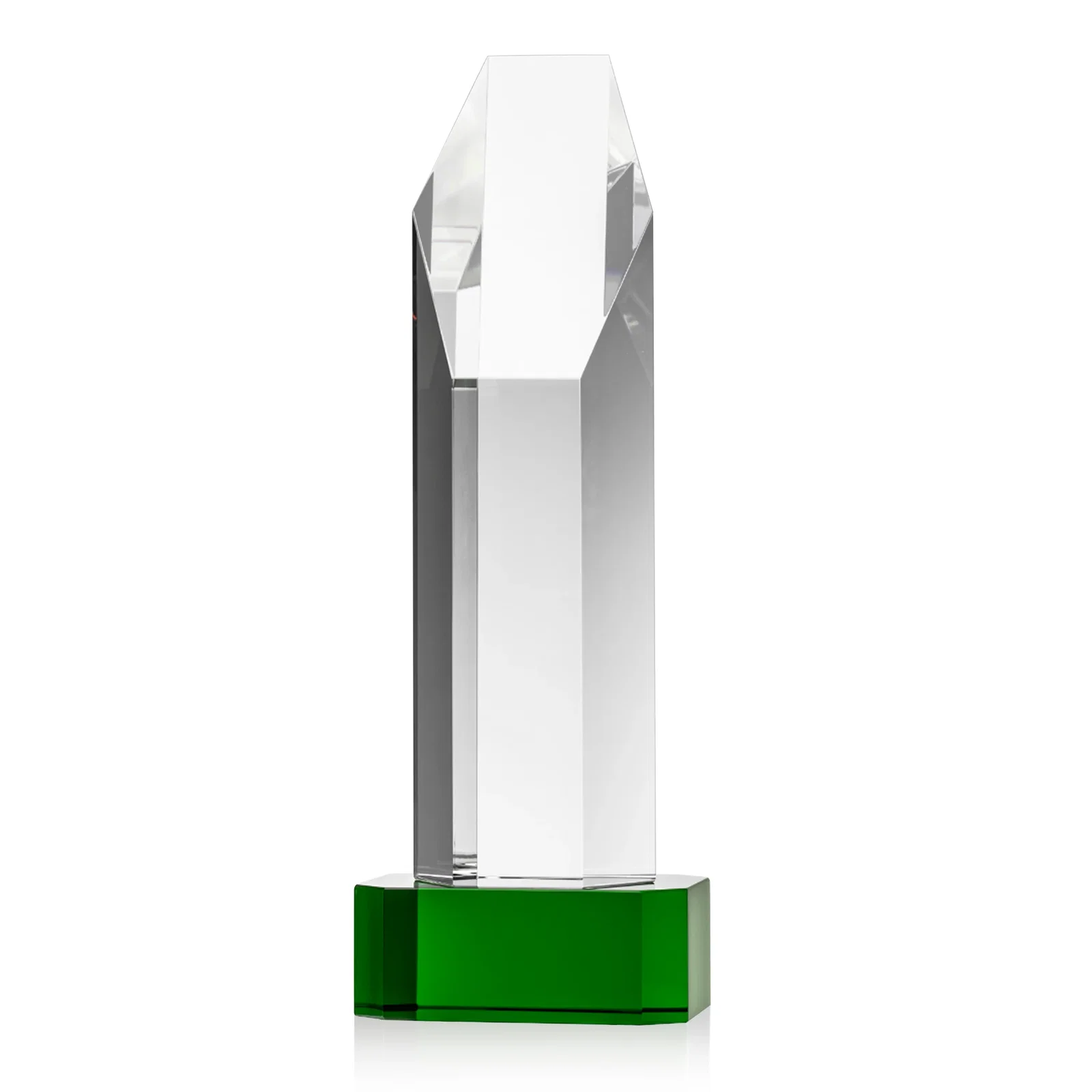 Branded Optical Crystal Polygon Tower Award with Slanted Top for retirement presentations