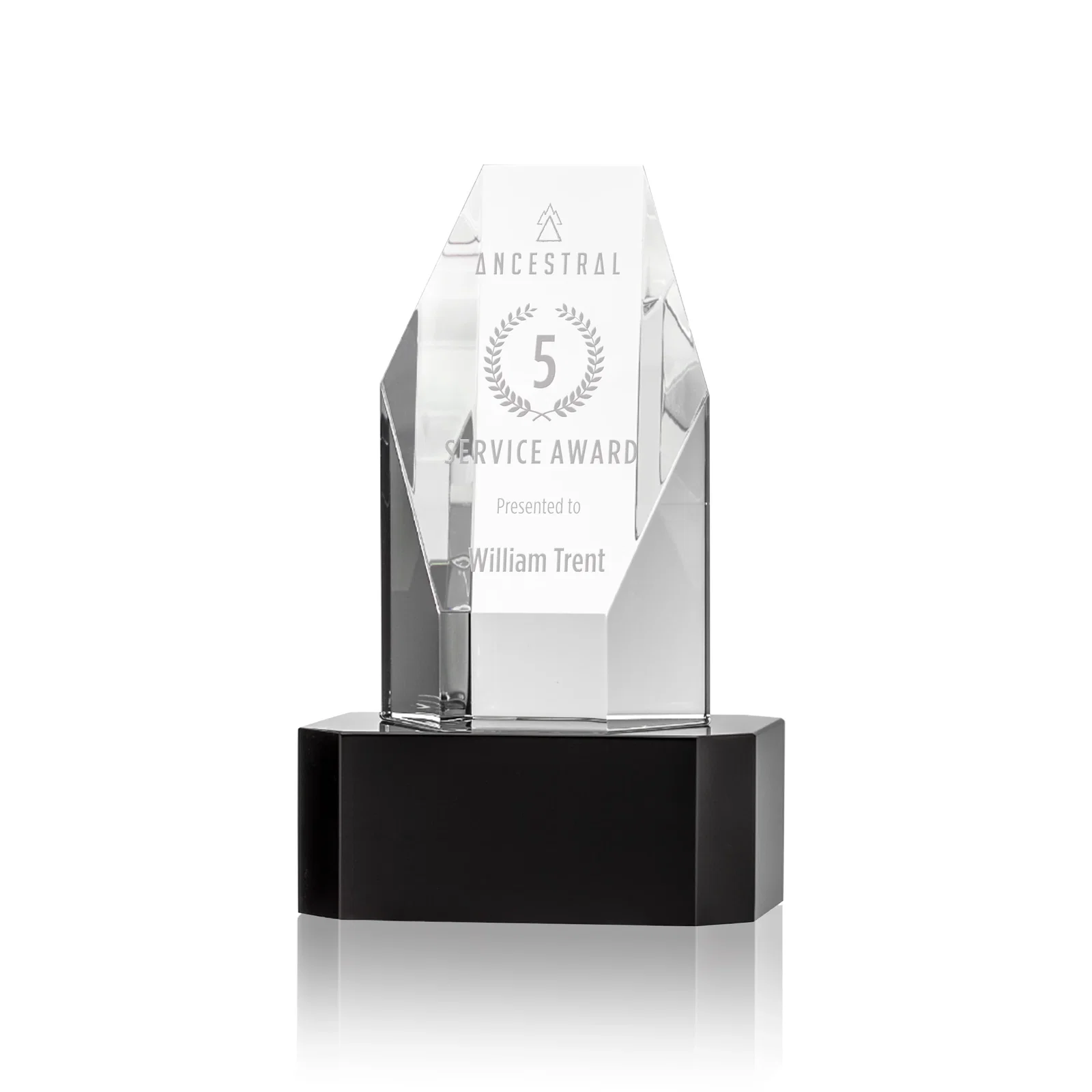 Custom Optical Crystal Polygon Tower Award with Slanted Top for team milestone celebrations