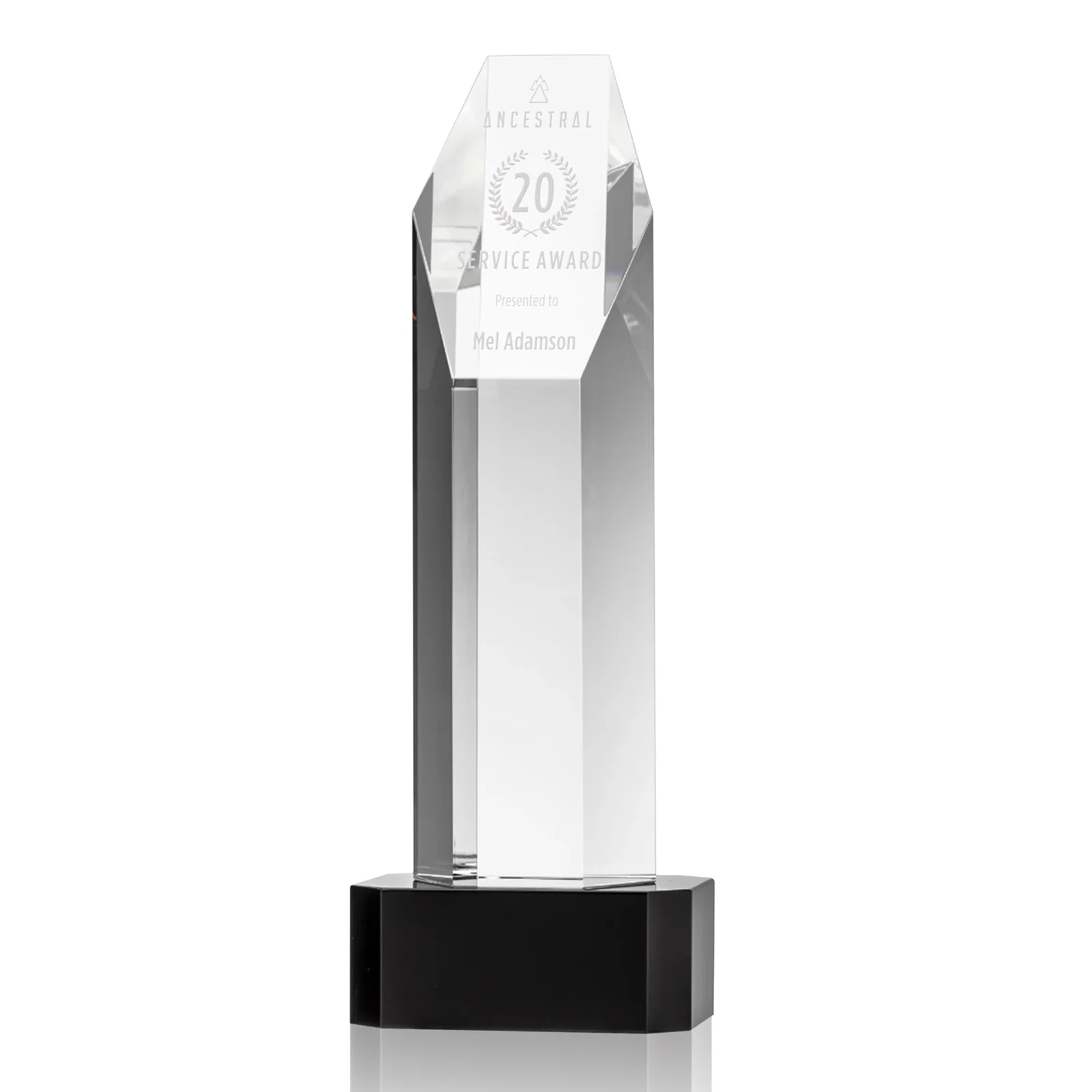 Custom Optical Crystal Polygon Tower Award with Slanted Top for graduation ceremonies