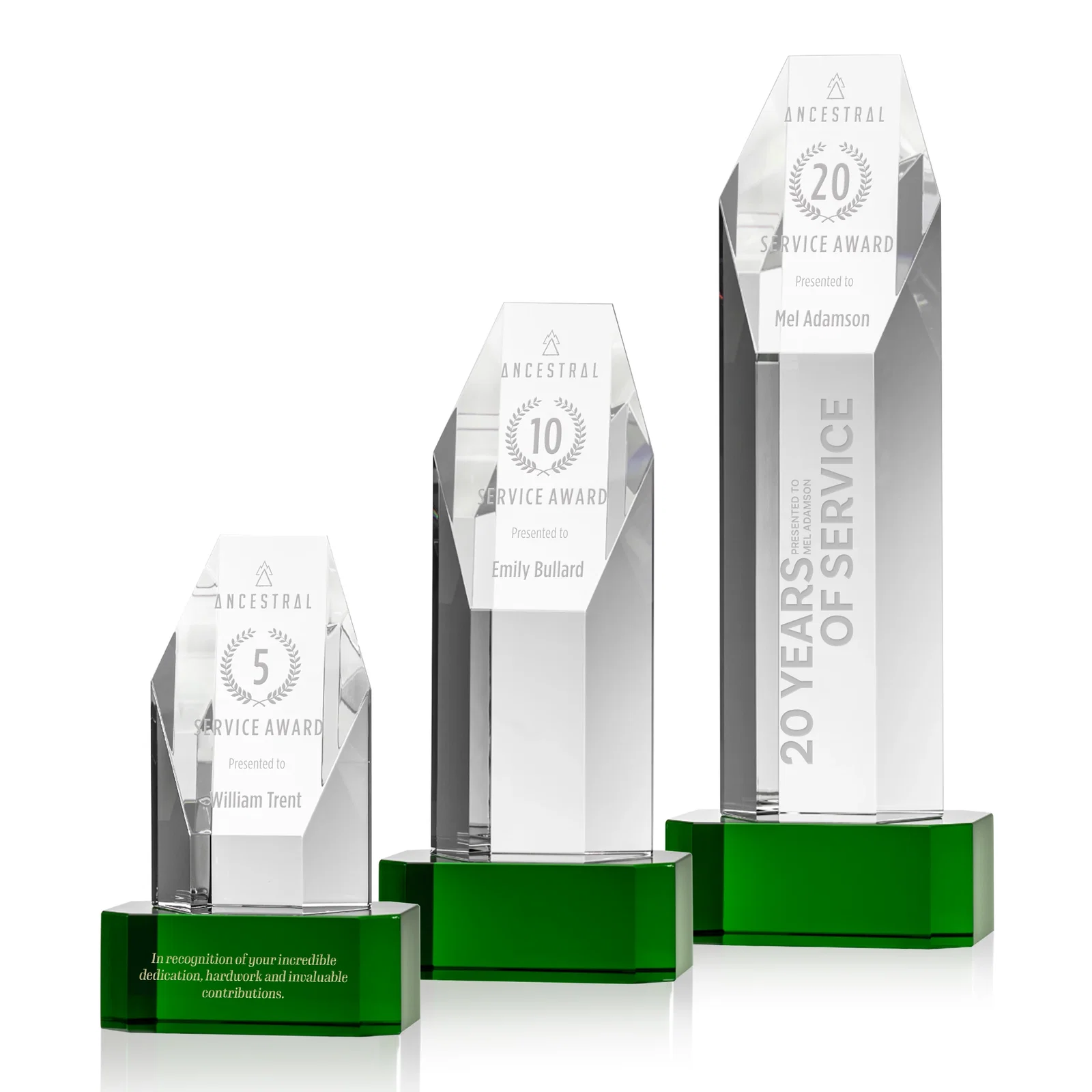 Custom Optical Crystal Polygon Tower Award with Slanted Top for safety achievement programs