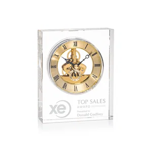 Freestanding Optical Crystal Clock With Gold Skeleton Movement