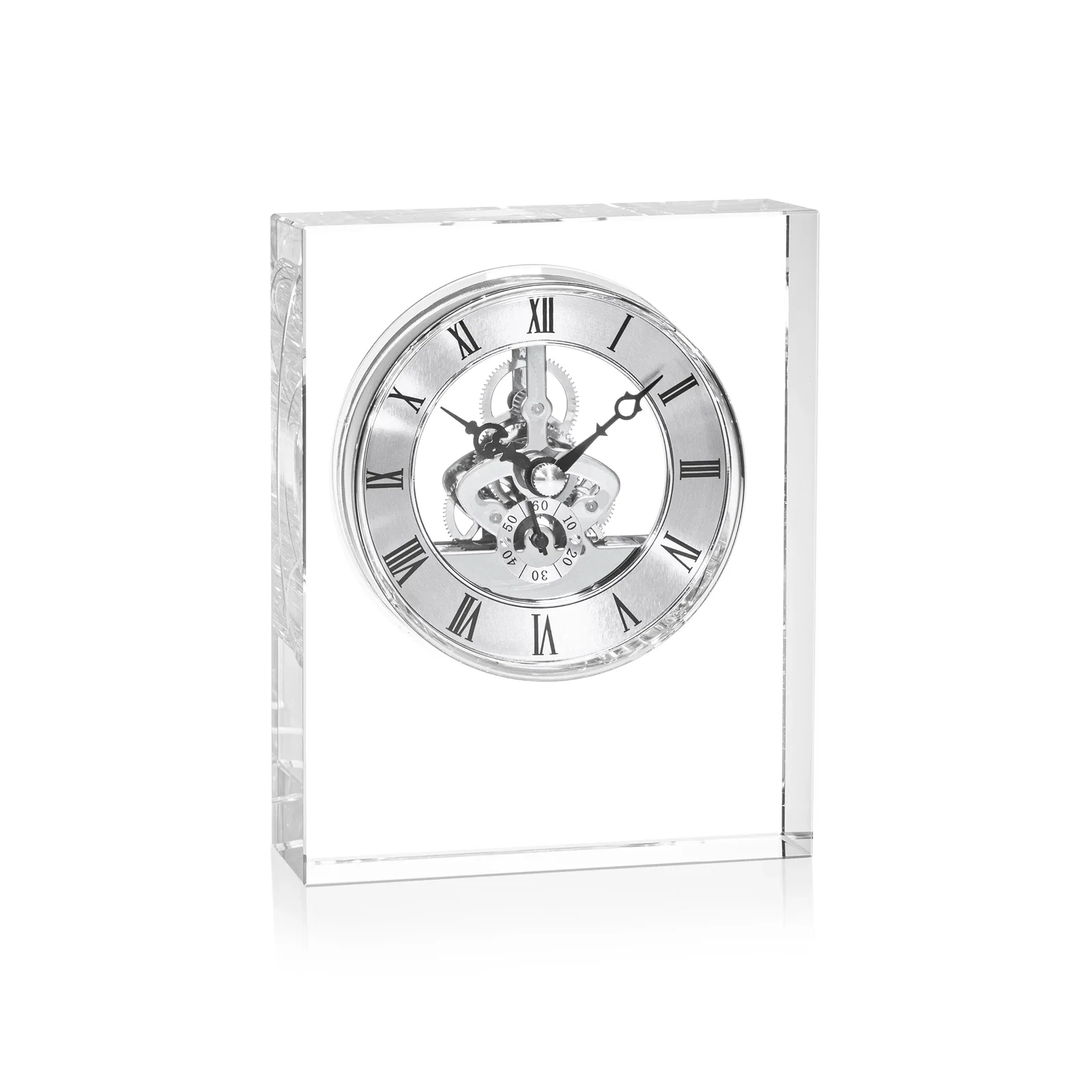 Custom Freestanding Optical Crystal Clock With Gold Skeleton Movement for team milestone celebrations