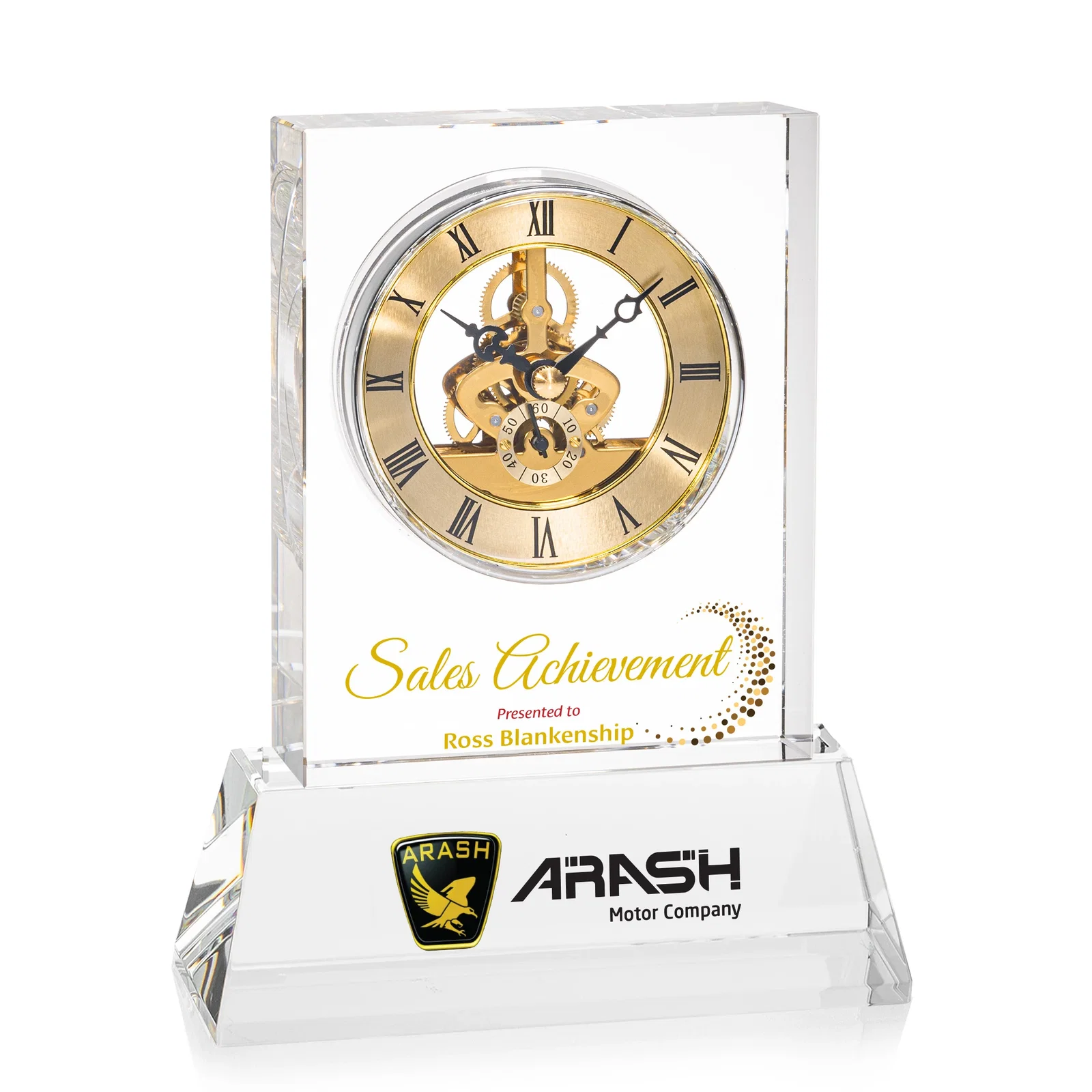 Personalized Optical Crystal Skeleton Clock With Eleven Base Color Options for team milestone celebrations