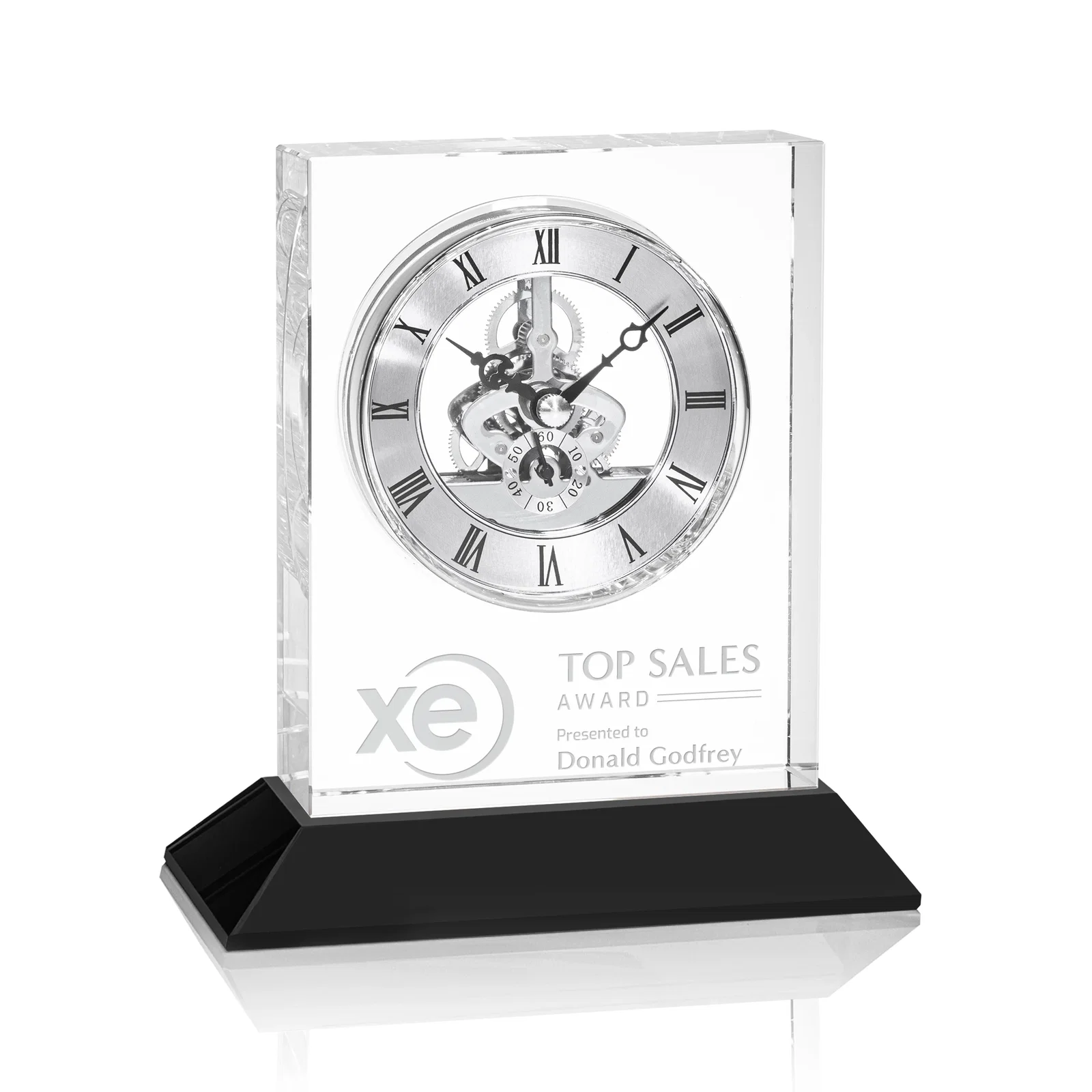 Personalized Optical Crystal Skeleton Clock With Eleven Base Color Options for graduation ceremonies