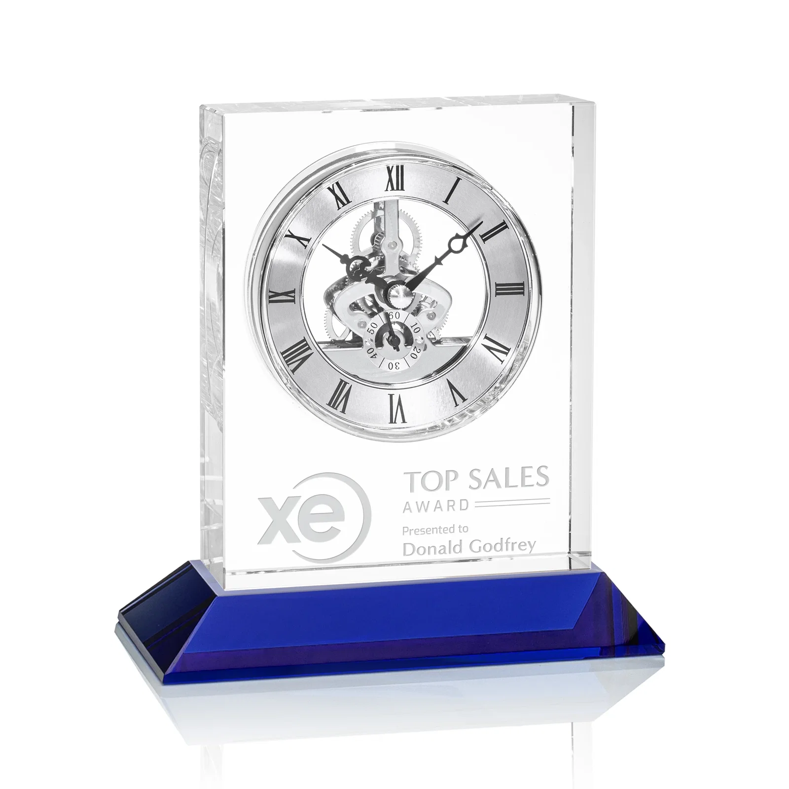 Personalized Optical Crystal Skeleton Clock With Eleven Base Color Options for safety achievement programs