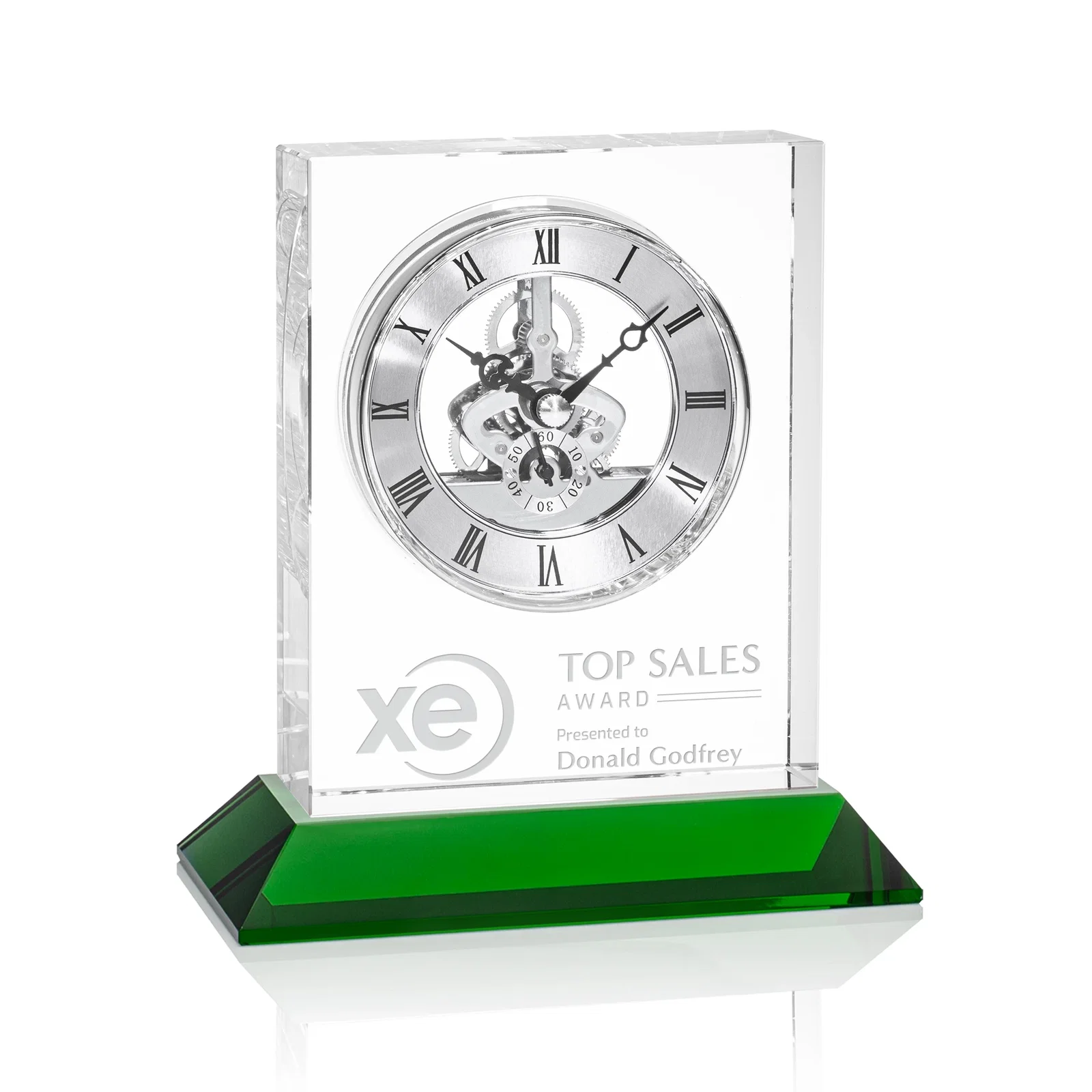 Personalized Optical Crystal Skeleton Clock With Eleven Base Color Options for volunteer appreciation