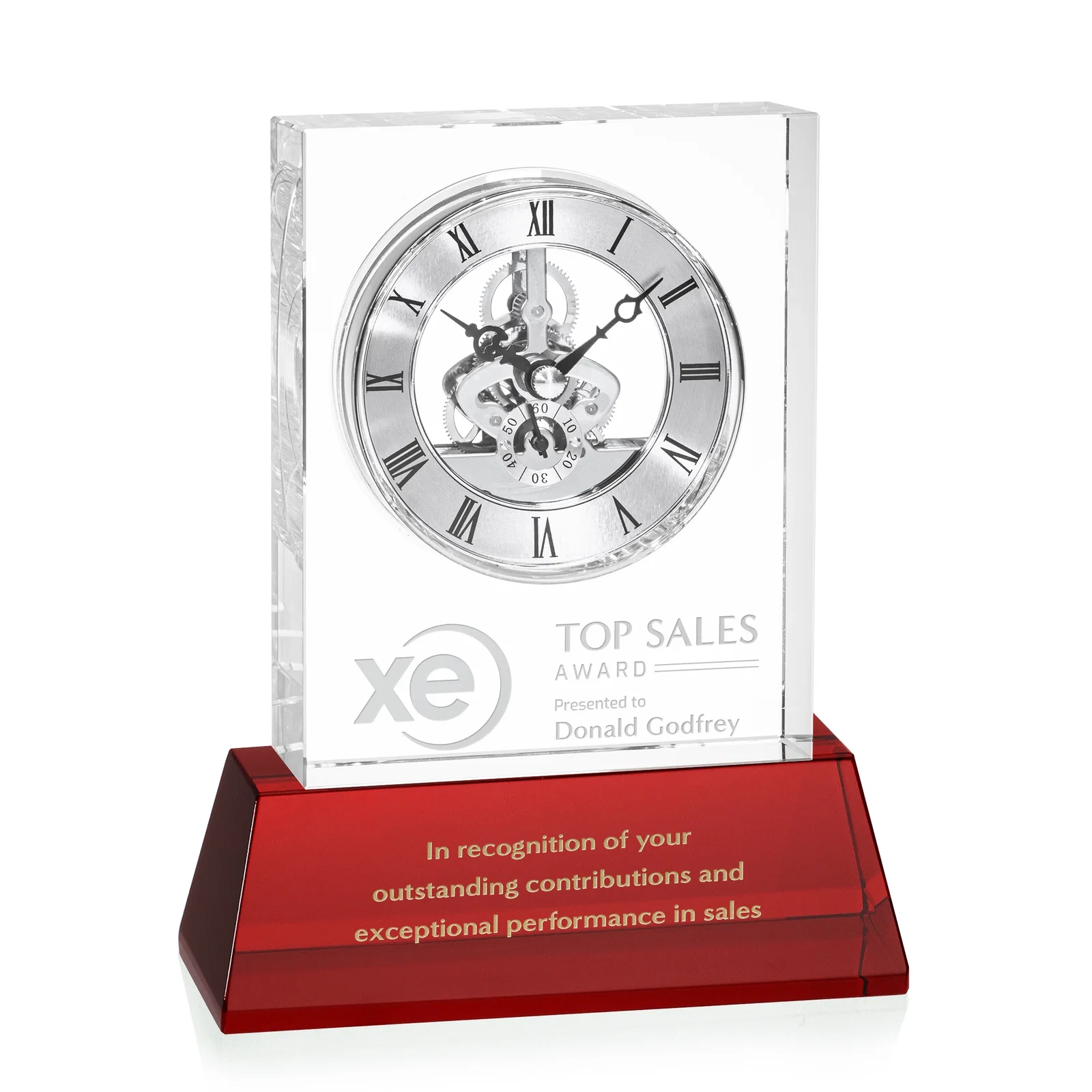 Promotional Optical Crystal Skeleton Clock With Eleven Base Color Options for service anniversary gifts