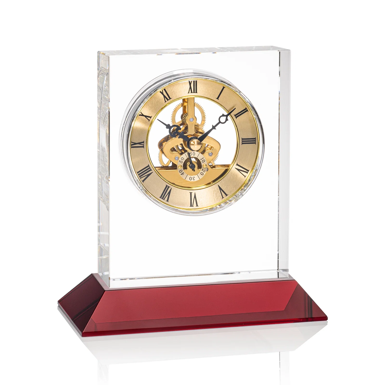 Branded Optical Crystal Skeleton Clock With Eleven Base Color Options for graduation ceremonies