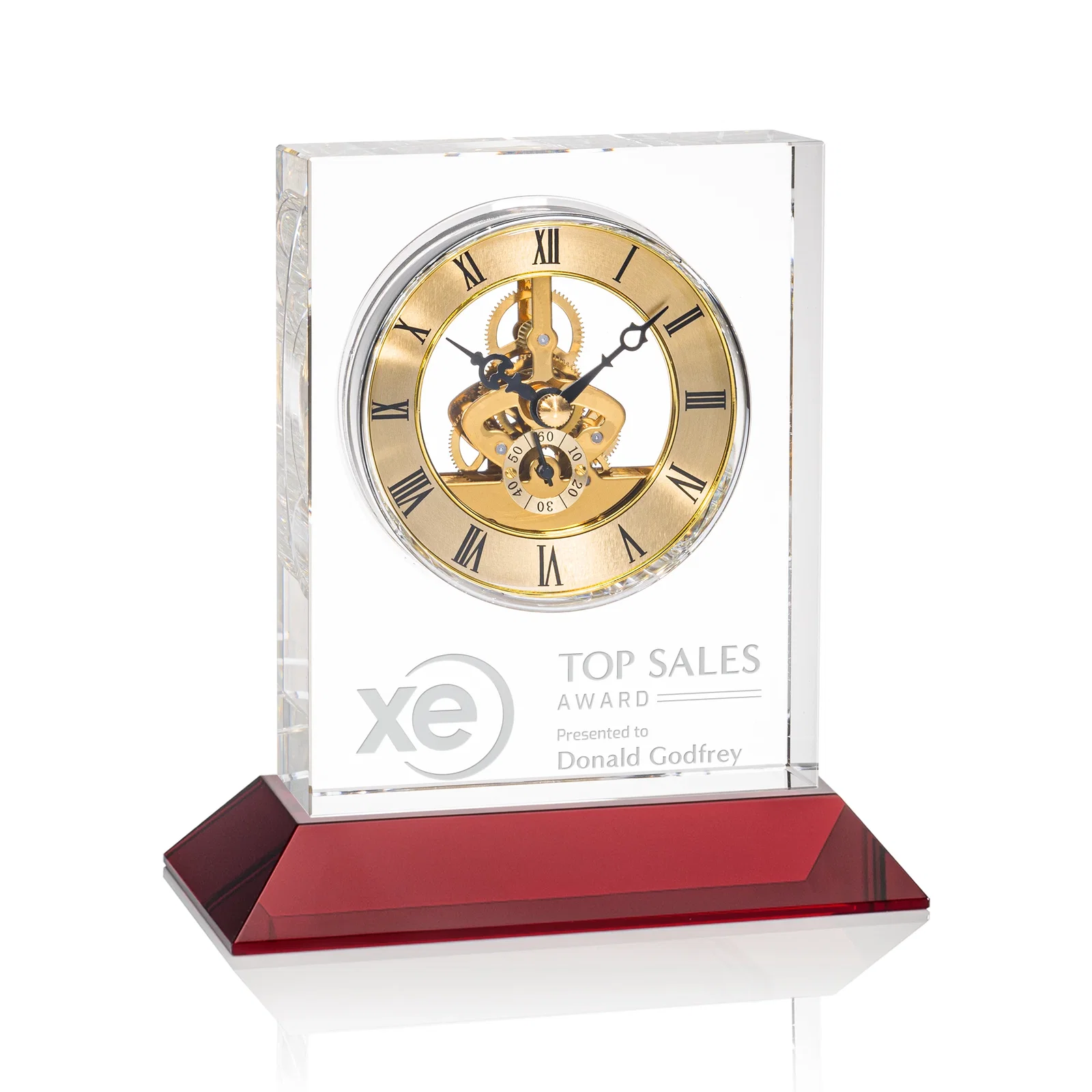 Custom Optical Crystal Skeleton Clock With Eleven Base Color Options for graduation ceremonies