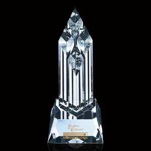 Four Sloped-Tower Optical Crystal Award on Angled Base