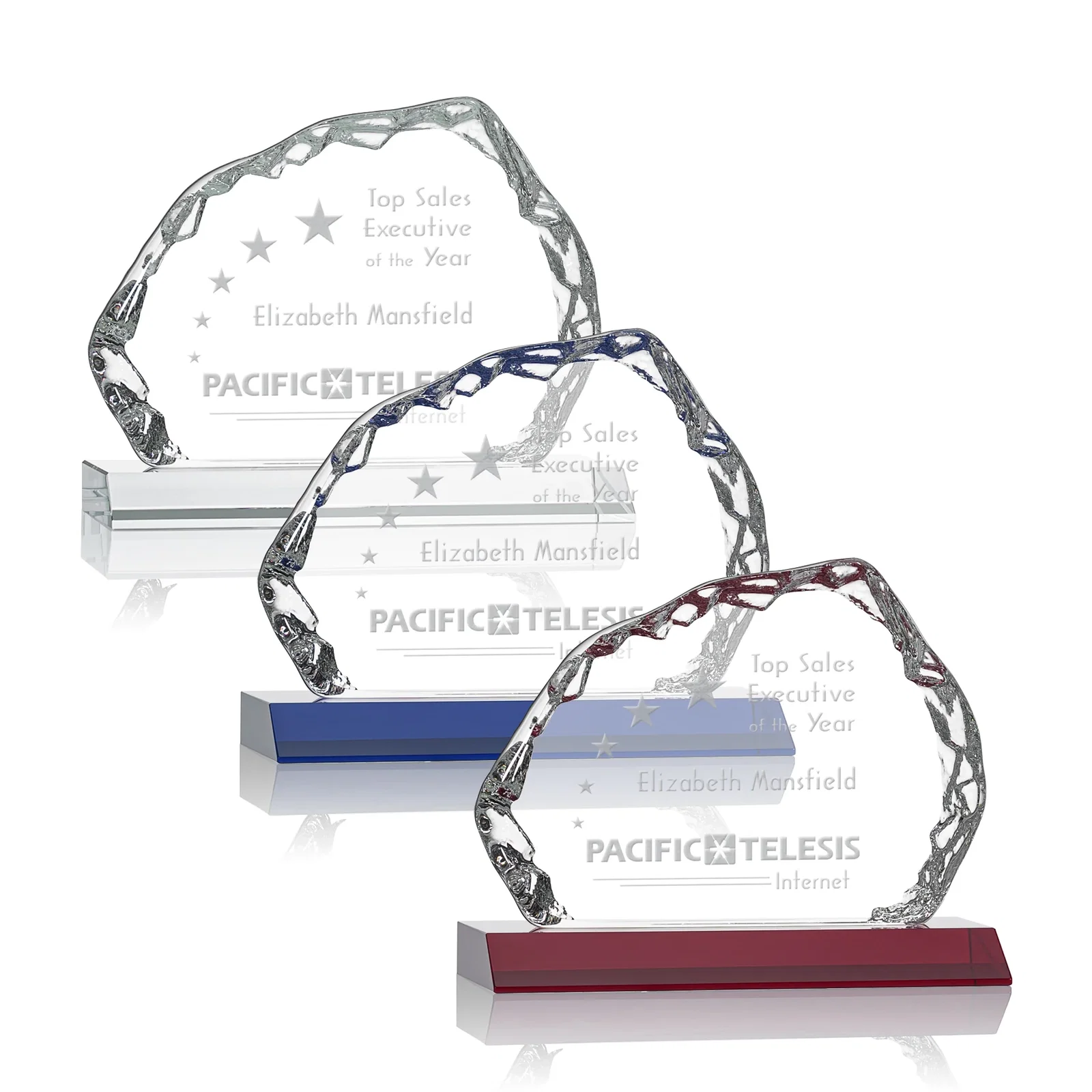 Custom Optical Crystal Iceberg Award on Mitered Color Base - Aspen, awards for employee recognition