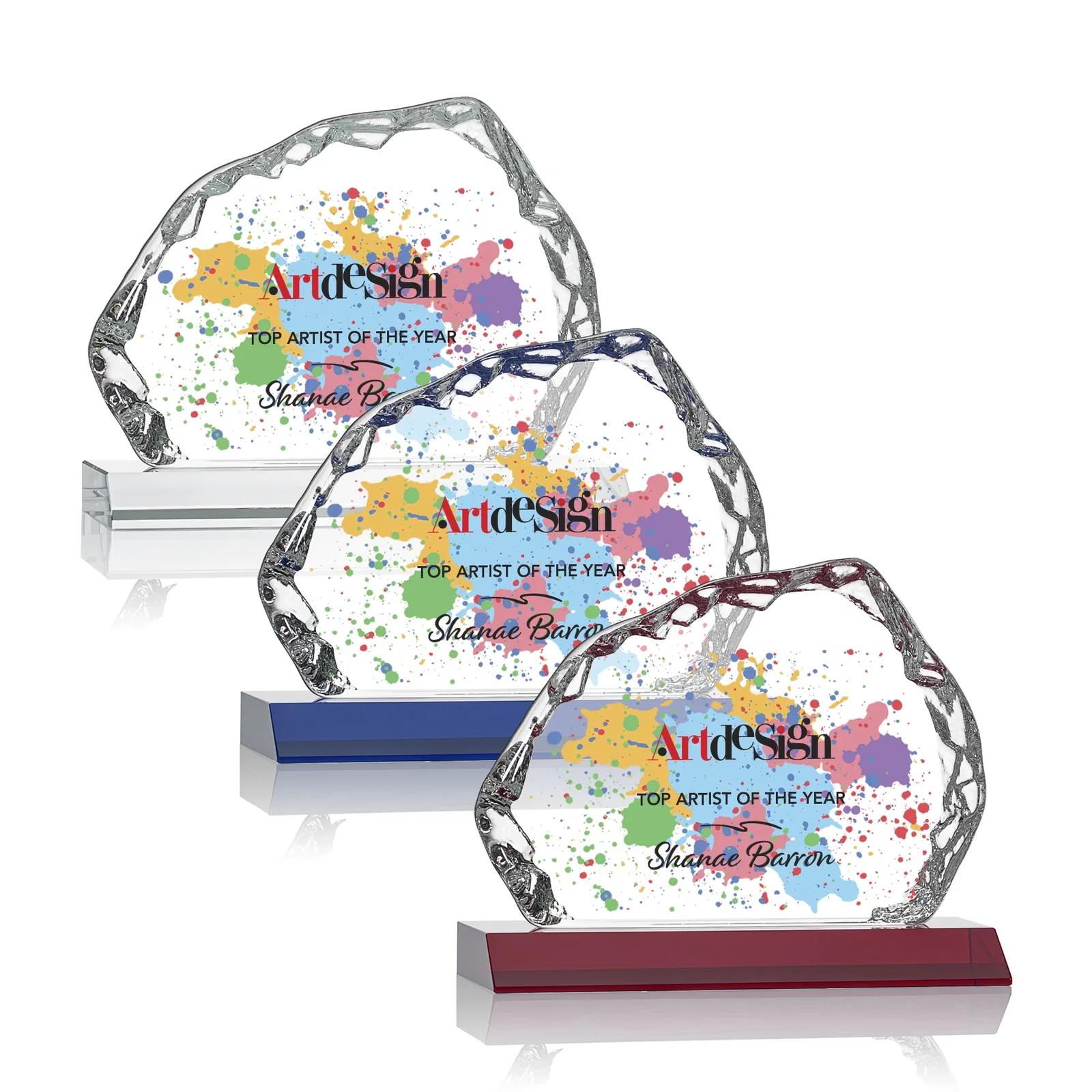 Custom Optical Crystal Iceberg Award on Mitered Color Base - Aspen, awards for volunteer appreciation