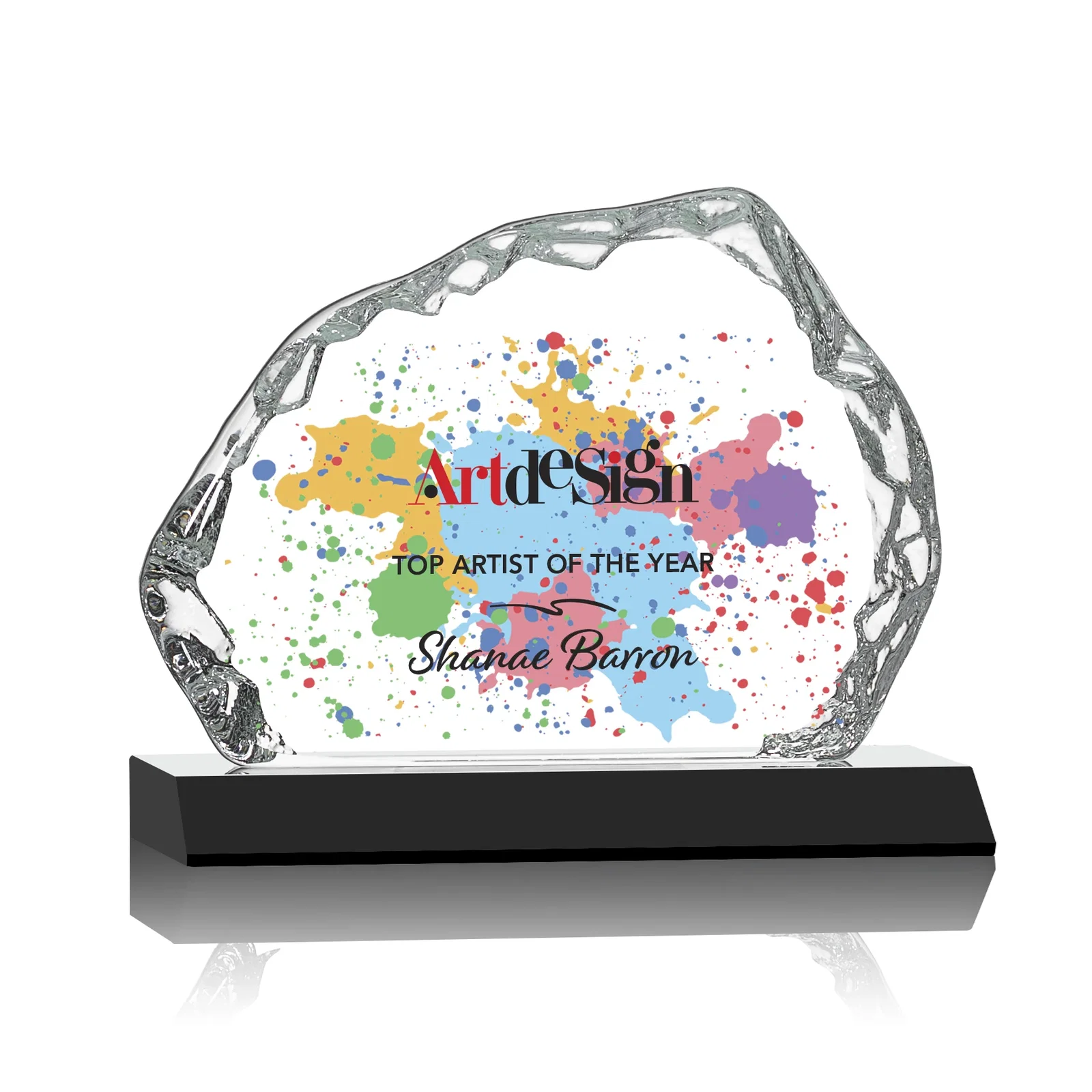 Custom Optical Crystal Iceberg Award on Mitered Color Base - Aspen, awards for company anniversary events