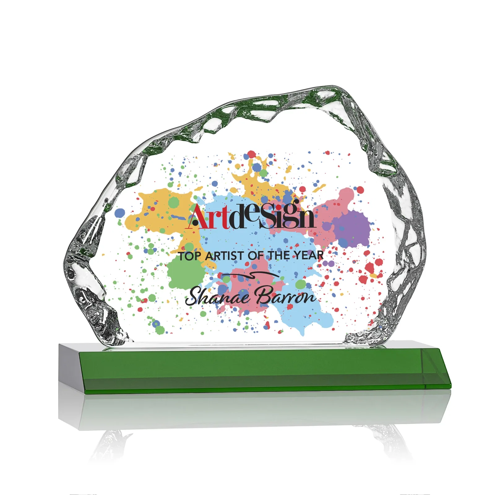 Personalized Optical Crystal Iceberg Award on Mitered Color Base - Aspen, awards for corporate award ceremonies