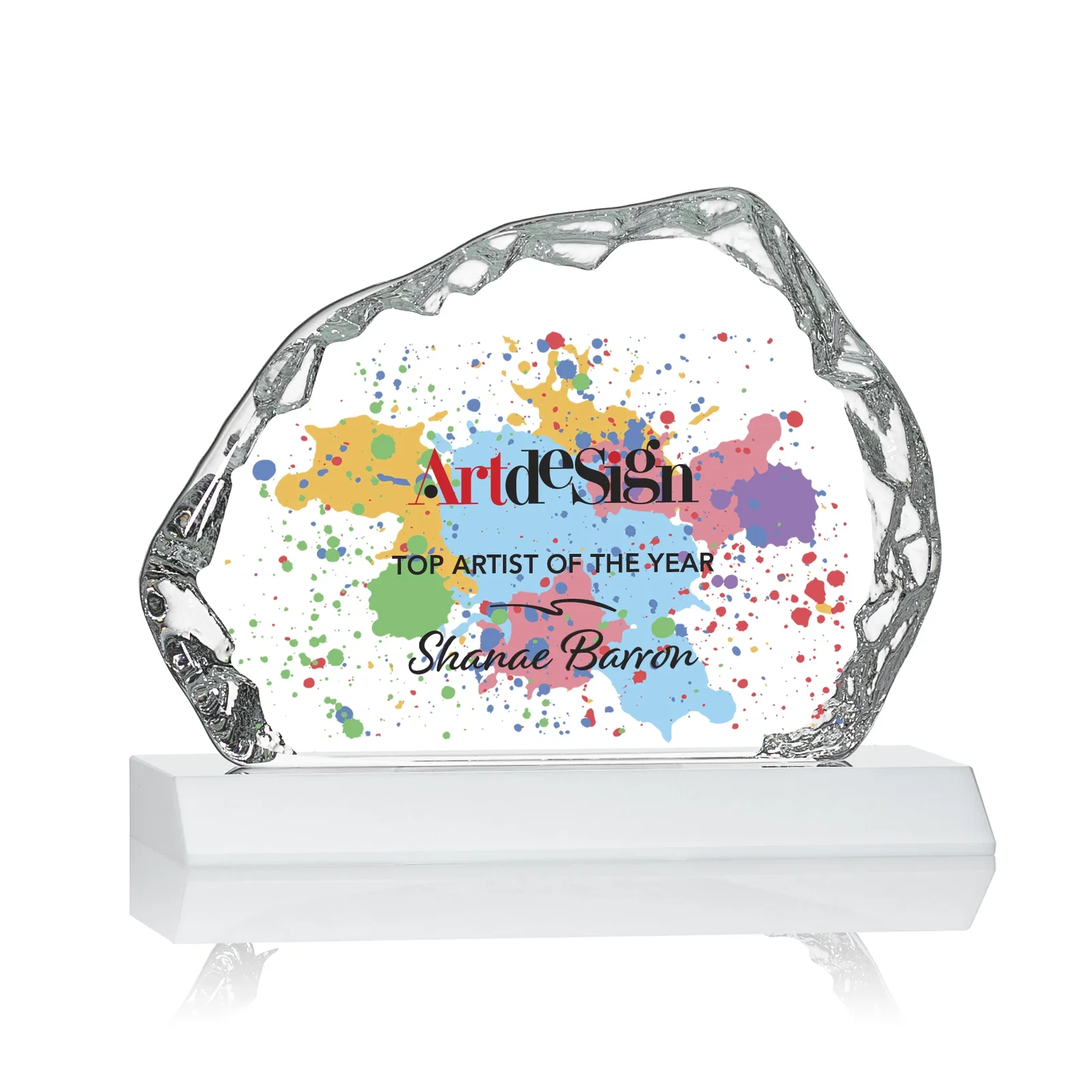 Personalized Optical Crystal Iceberg Award on Mitered Color Base - Aspen, awards for sales achievement awards