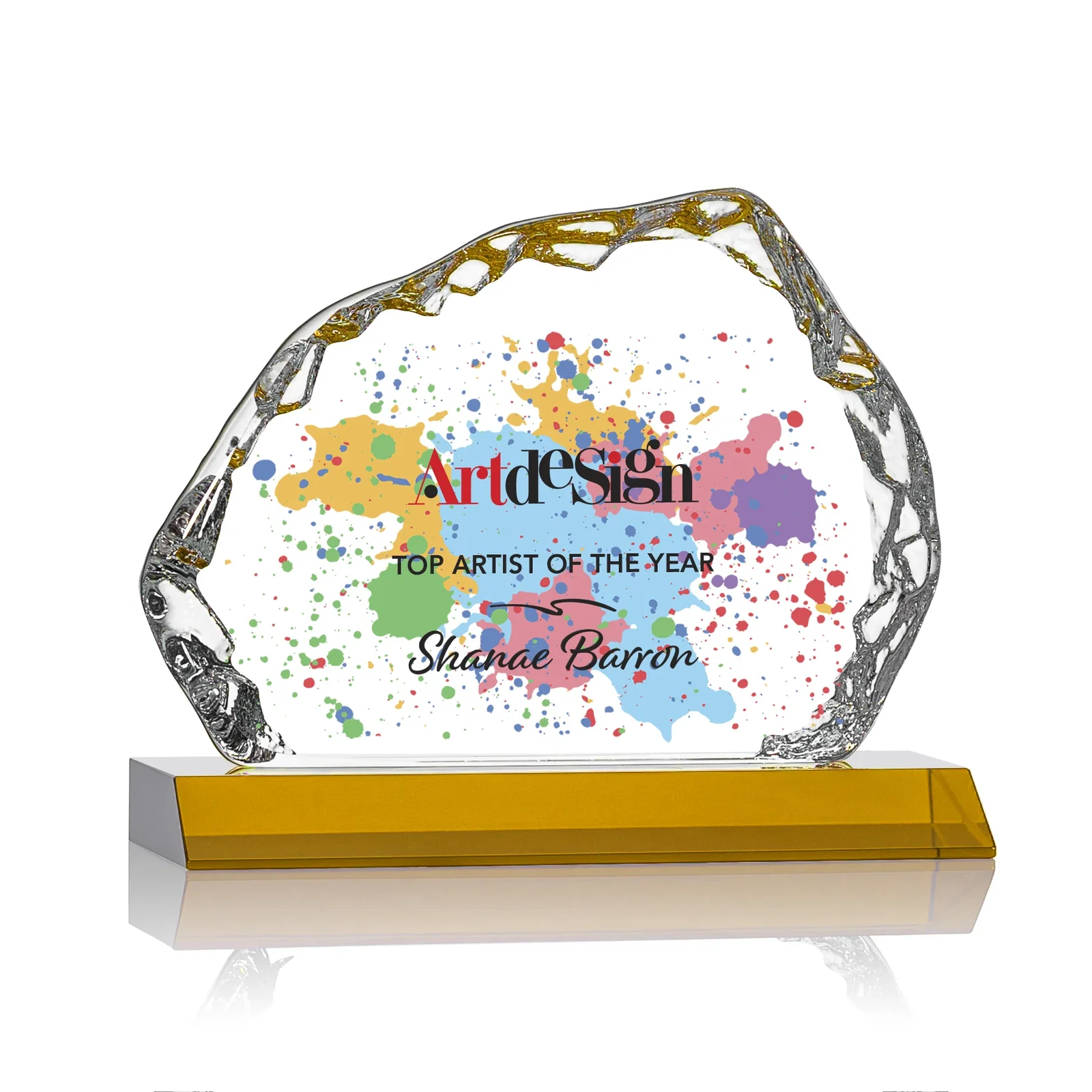 Personalized Optical Crystal Iceberg Award on Mitered Color Base - Aspen, awards for retirement presentations