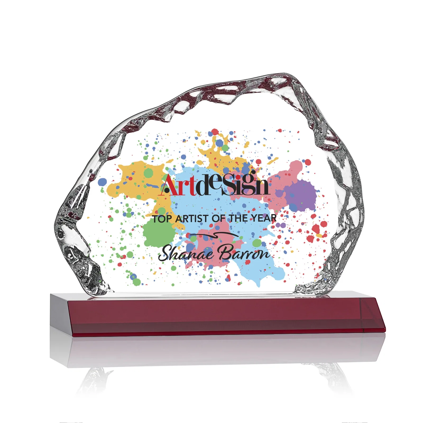 Personalized Optical Crystal Iceberg Award on Mitered Color Base - Aspen, awards for team milestone celebrations