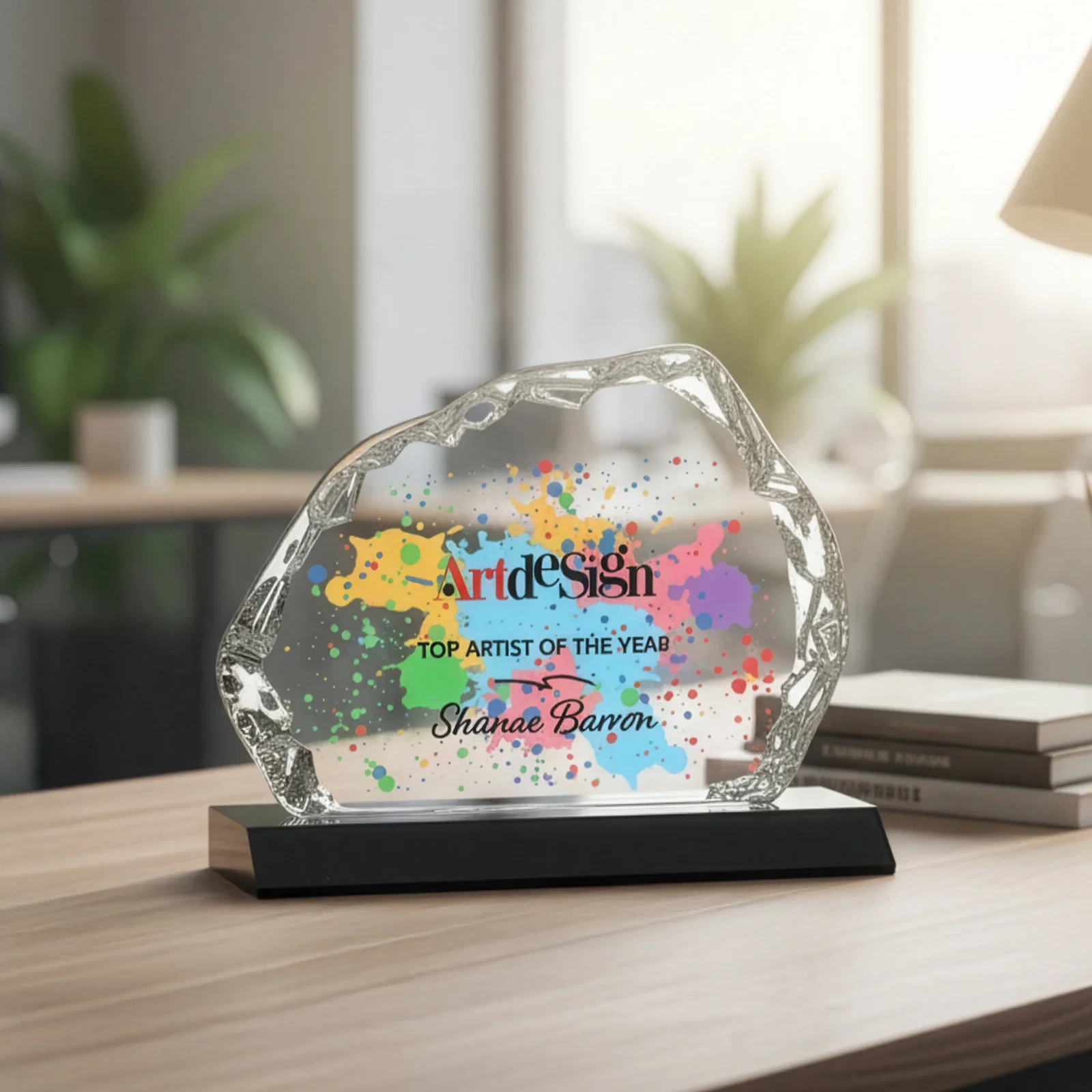 Personalized Optical Crystal Iceberg Award on Mitered Color Base - Aspen, awards for donor appreciation