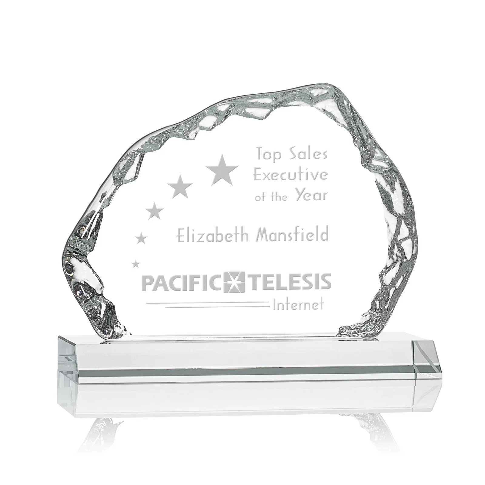 Custom Optical Crystal Iceberg Award on Mitered Color Base - Aspen, awards for corporate award ceremonies