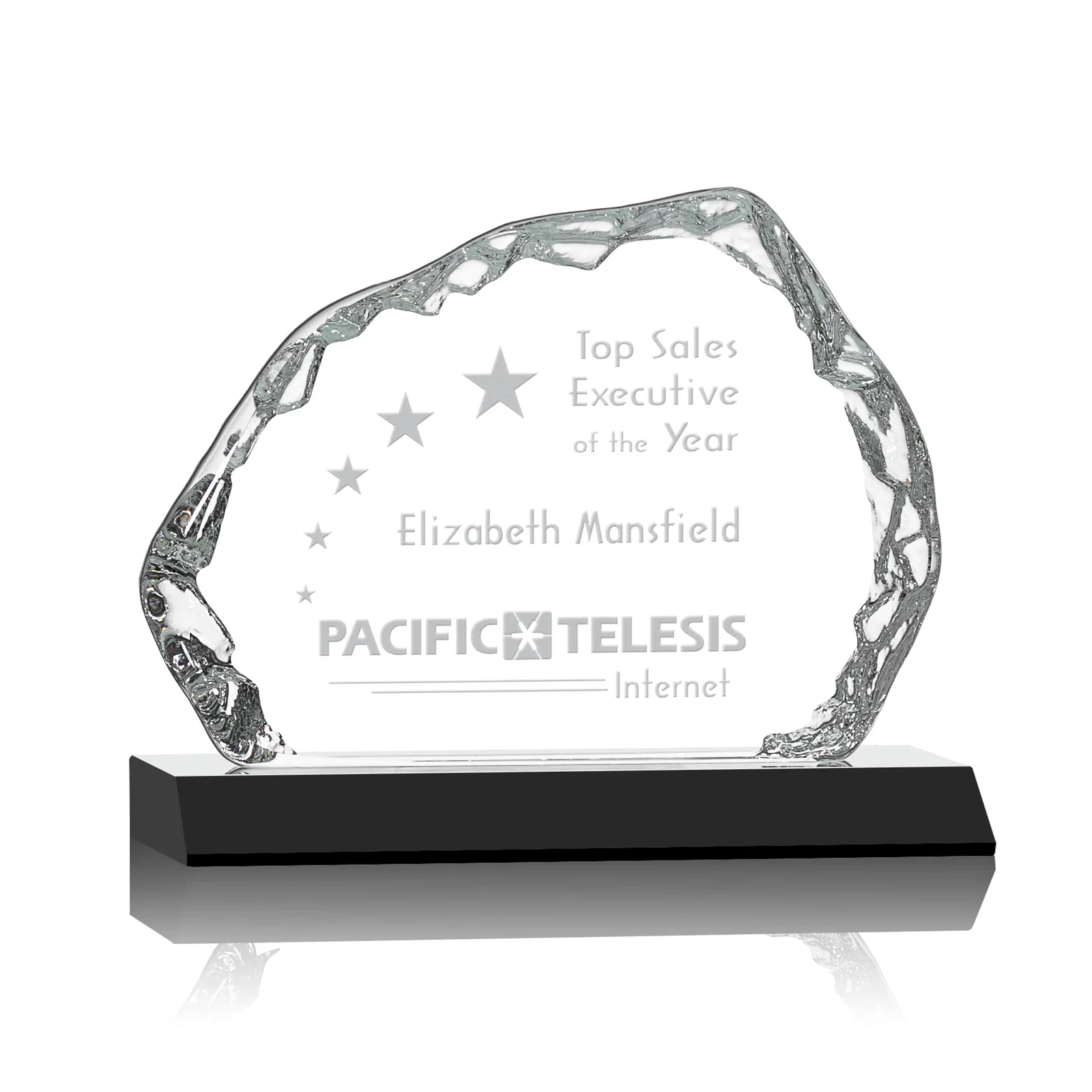 Custom Optical Crystal Iceberg Award on Mitered Color Base - Aspen, awards for service anniversary gifts