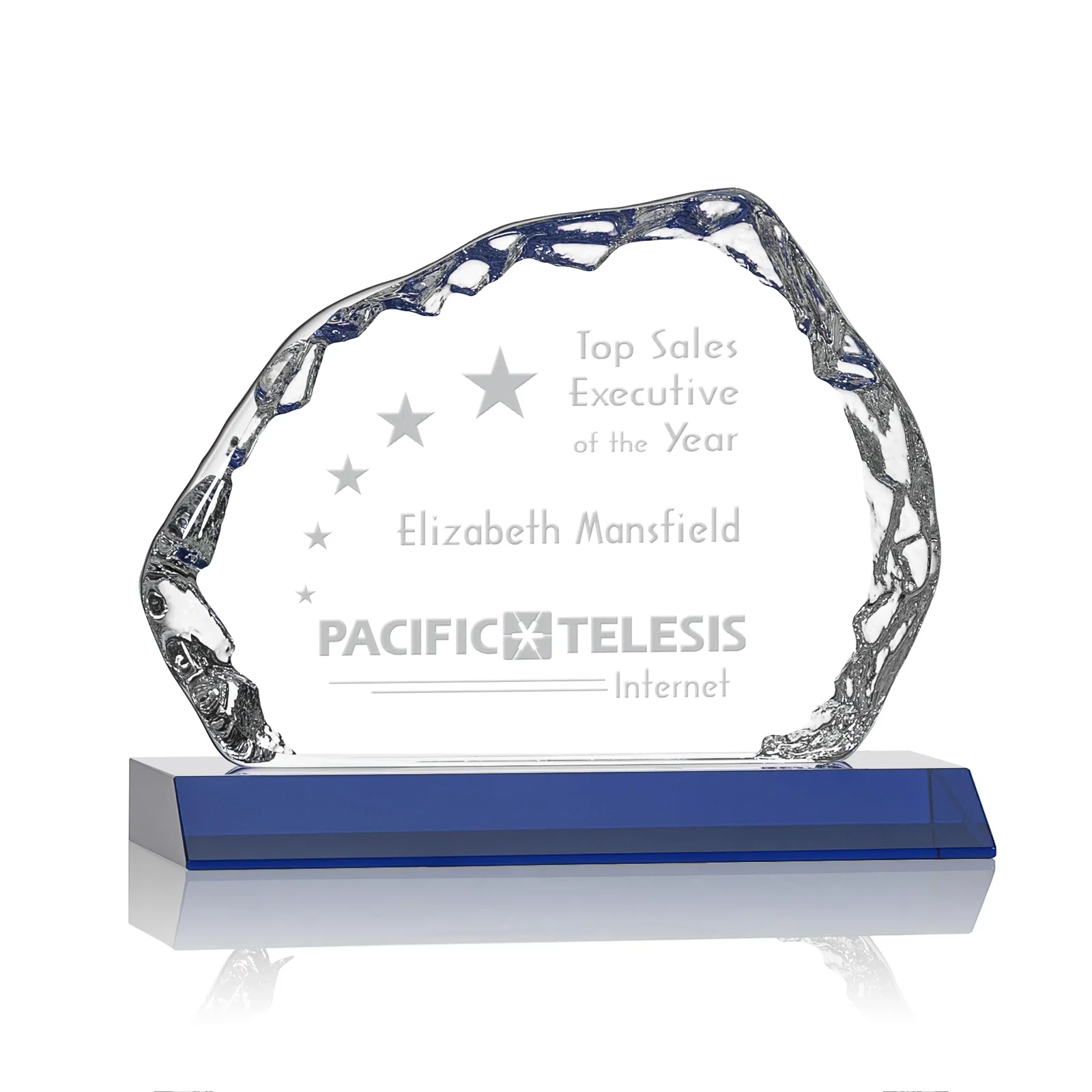 Custom Optical Crystal Iceberg Award on Mitered Color Base - Aspen, awards for sales achievement awards