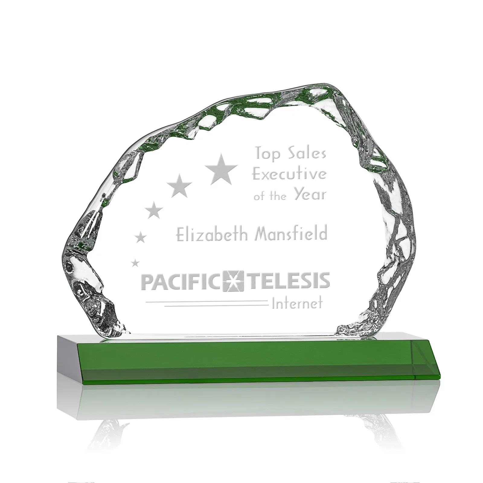Custom Optical Crystal Iceberg Award on Mitered Color Base - Aspen, awards for retirement presentations
