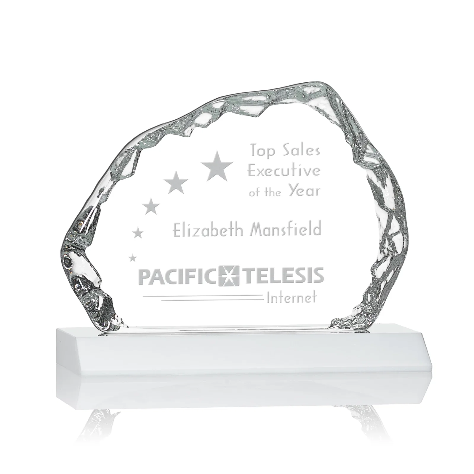 Custom Optical Crystal Iceberg Award on Mitered Color Base - Aspen, awards for donor appreciation