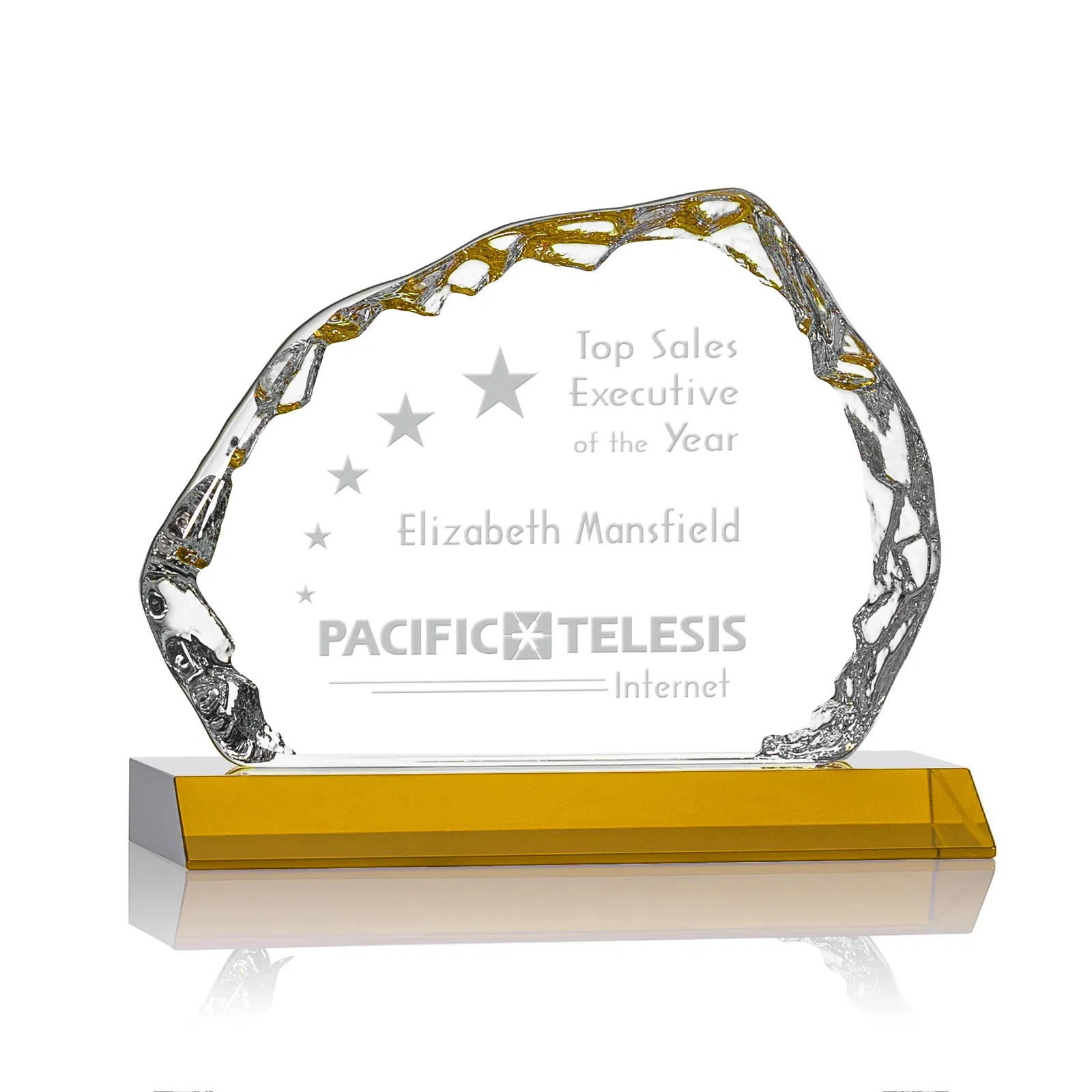 Custom Optical Crystal Iceberg Award on Mitered Color Base - Aspen, awards for graduation ceremonies