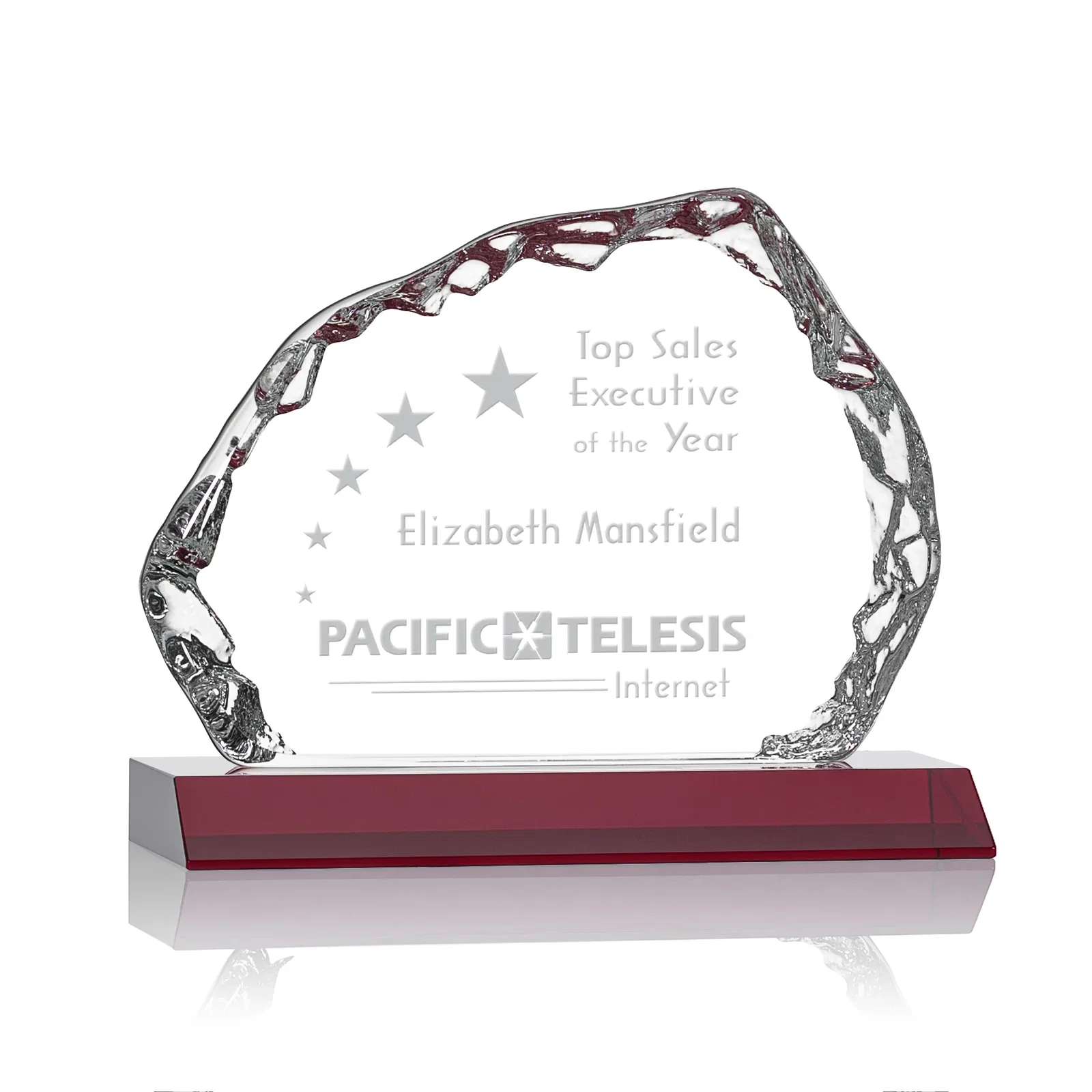 Custom Optical Crystal Iceberg Award on Mitered Color Base - Aspen, awards for safety achievement programs