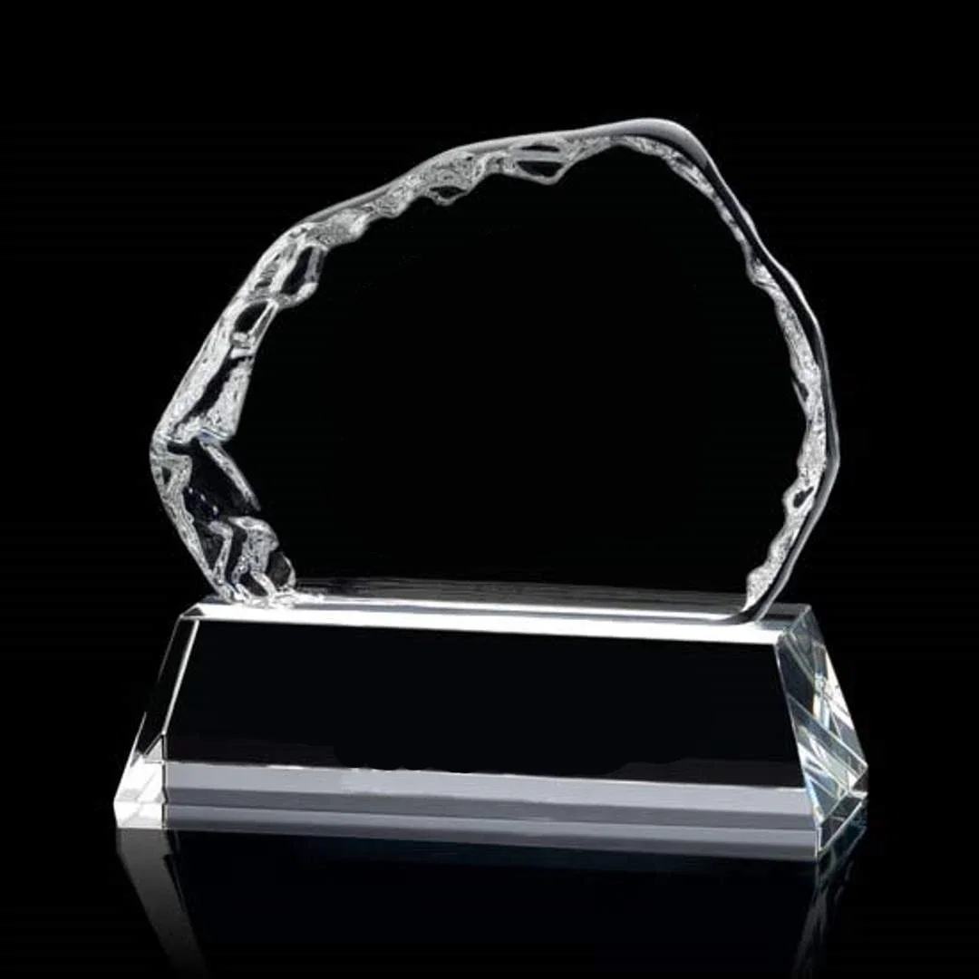 Custom Optical Crystal Iceberg Award With a 5 x 3.75 Back Etch, awards for service anniversary gifts