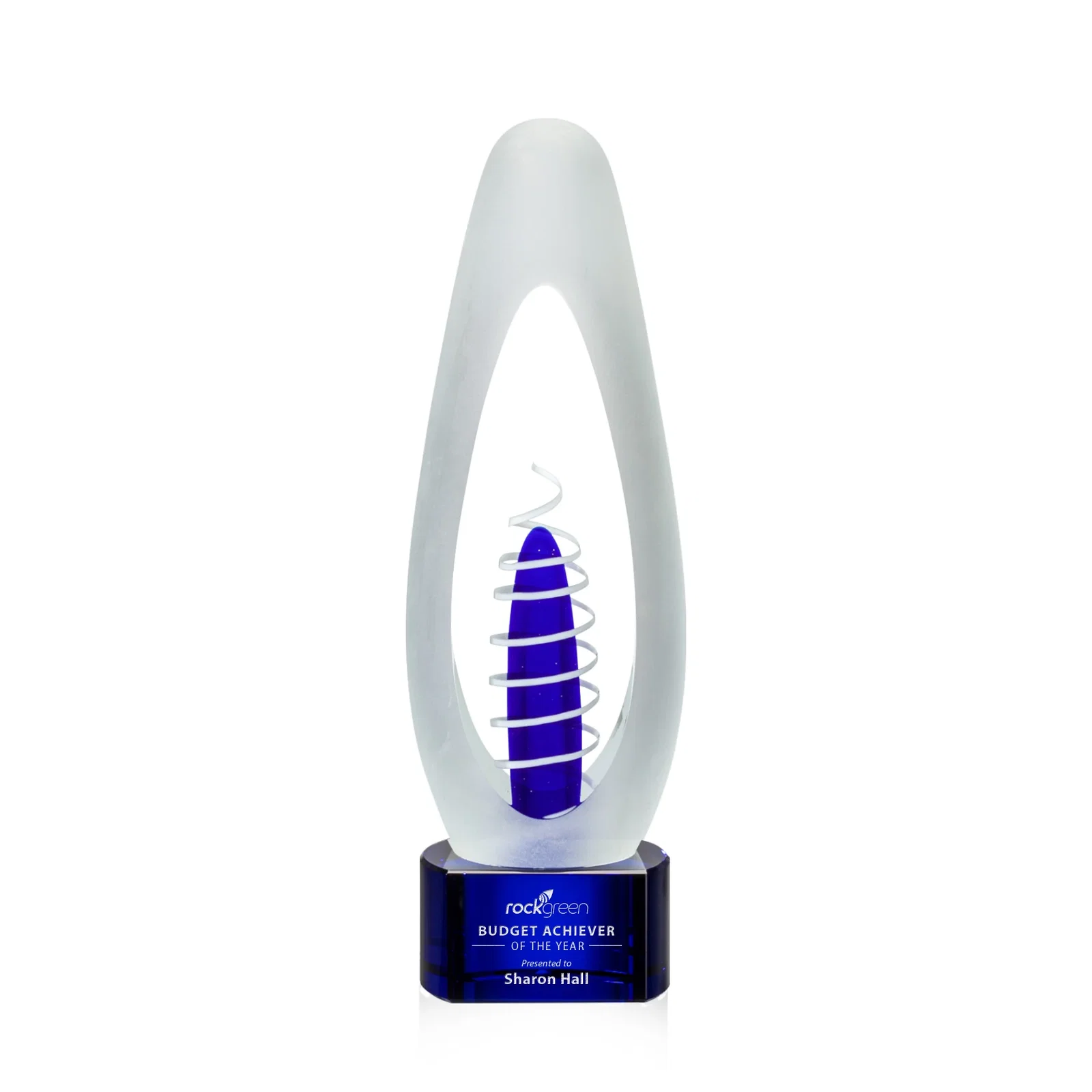 Custom Frosted Art Glass Egg Award With Sapphire and Ivory Center for team milestone celebrations