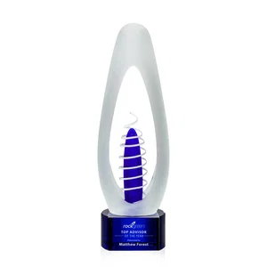 Frosted Art Glass Egg Award With Sapphire and Ivory Center