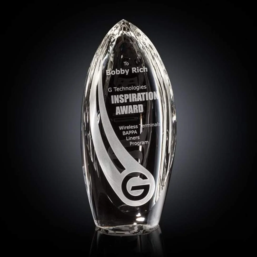 Custom Optical Crystal Teardrop Award with a Sheared Flat Face, awards for employee recognition