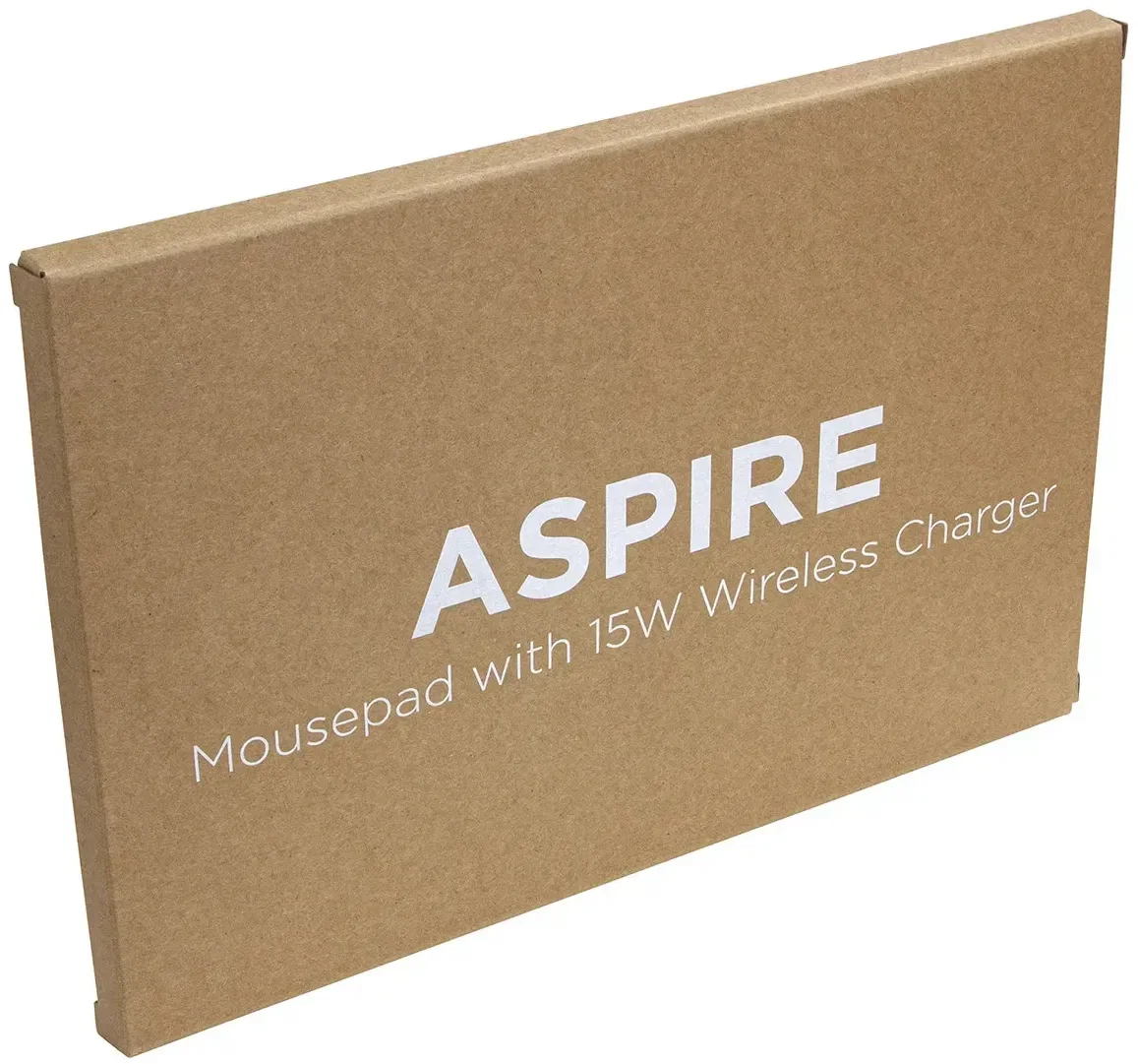 Custom Aspire leatherette mouse pad angled view showing the soft branded surface