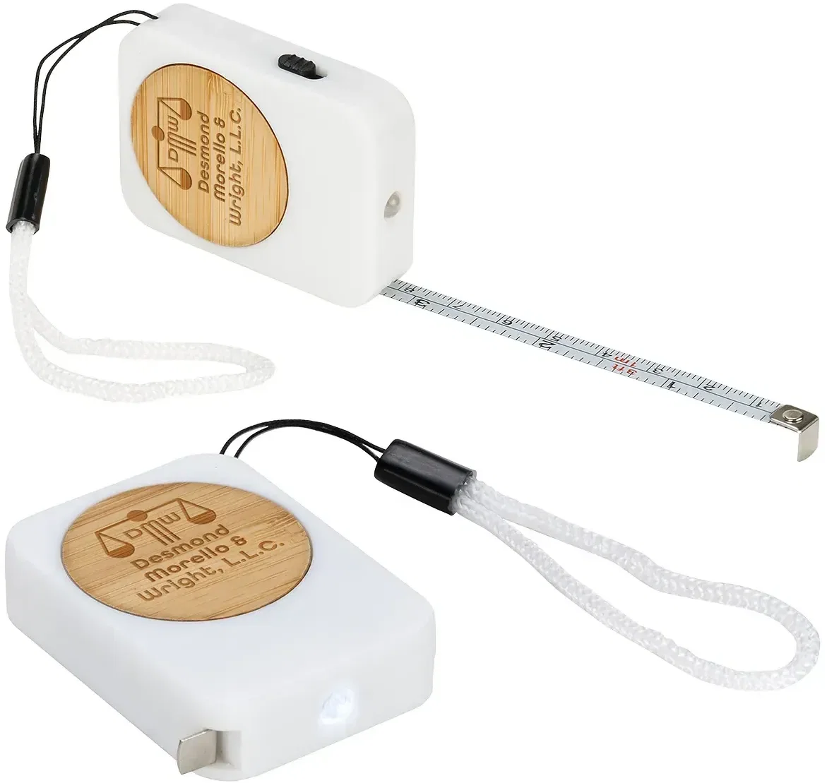 Custom Assay 3-foot bamboo tape measure with built-in light, front view