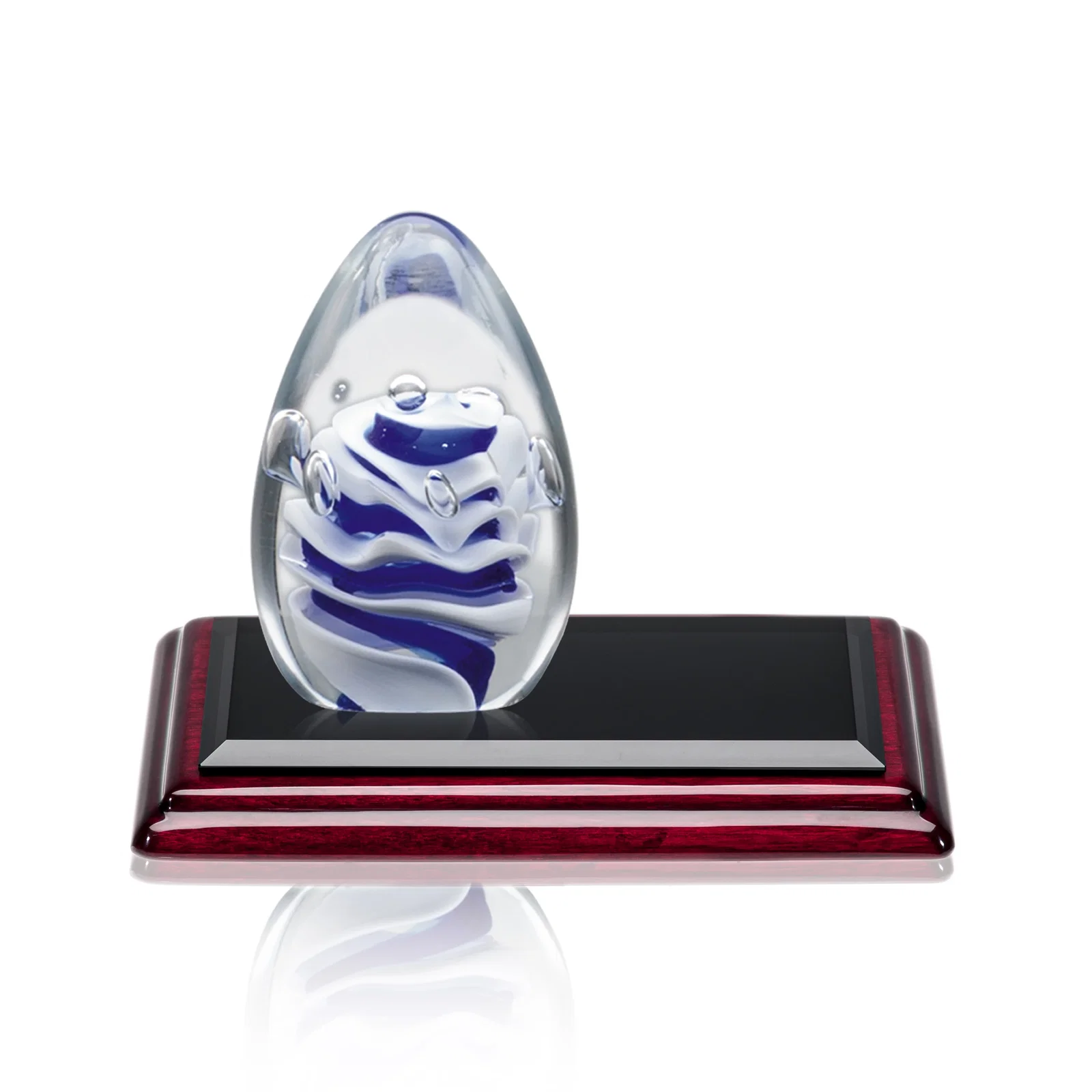 Custom Glass Teardrop Award on Albion Base With a Rosewood Color Option for corporate award ceremonies