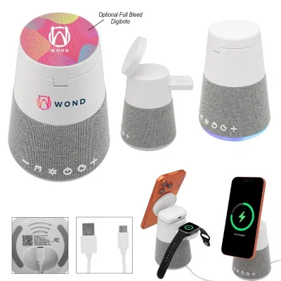 Light up speaker and charging station in white and gray