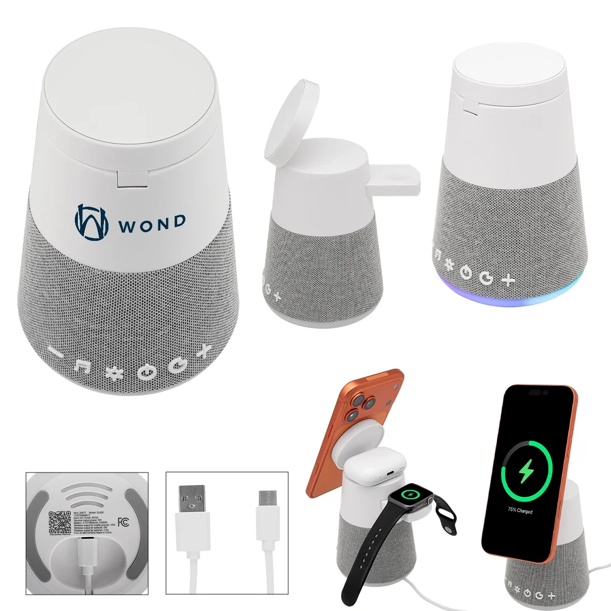 Top surface where a phone charges wirelessly