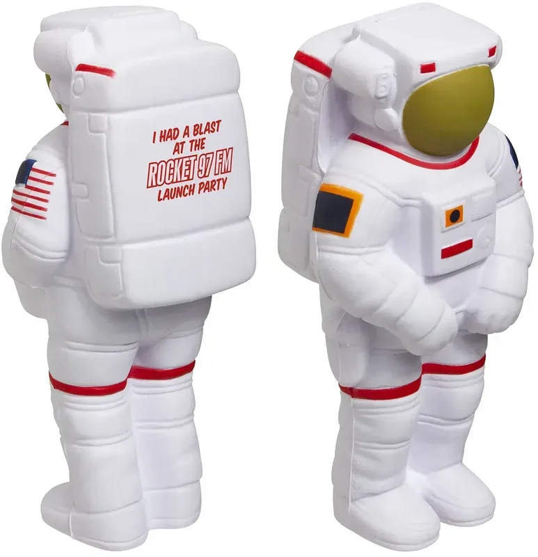 Astronaut Stress Reliever, a custom spacesuit-figure squeeze toy for logo-branded STEM promotional giveaways