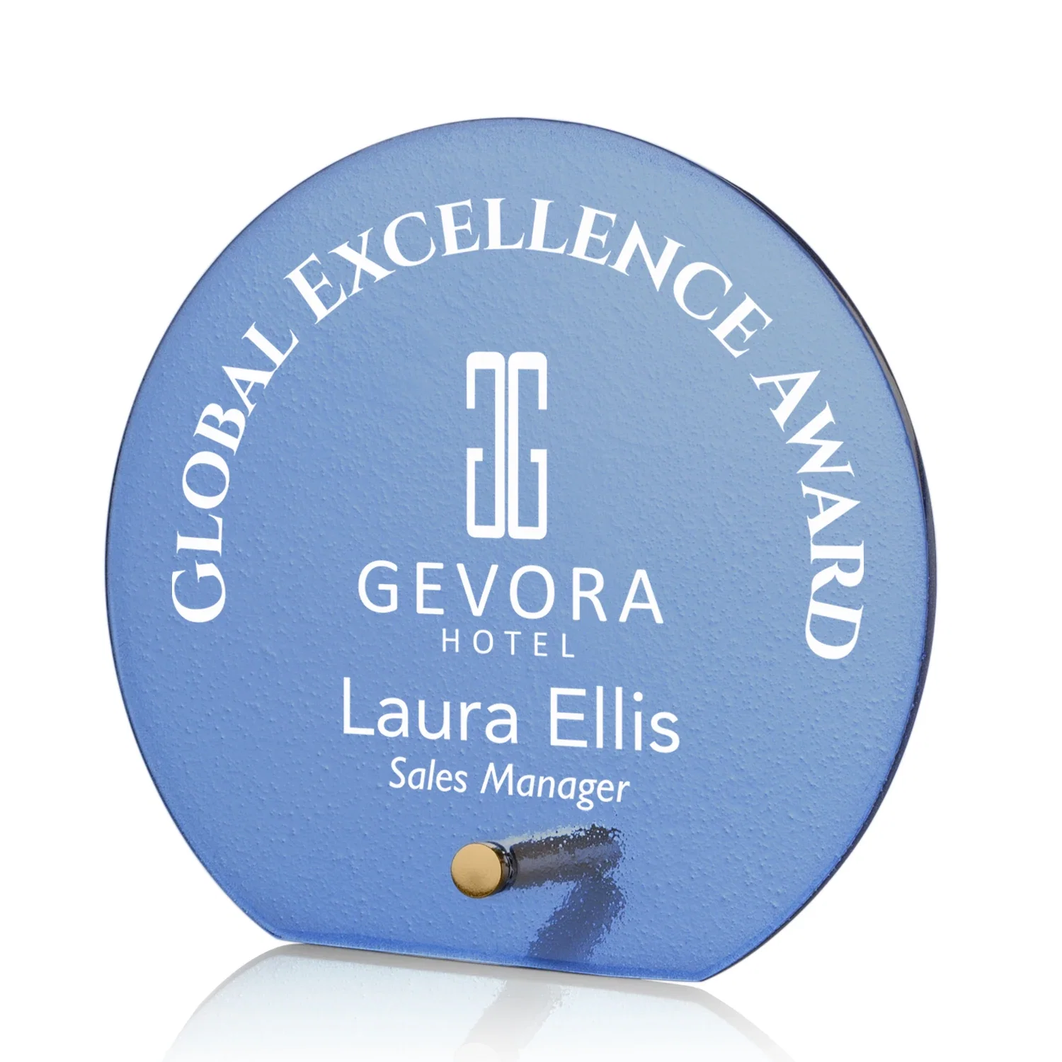 Custom Frosted Ice-Texture Glass Circle Award With Smooth Imprint Face for volunteer appreciation