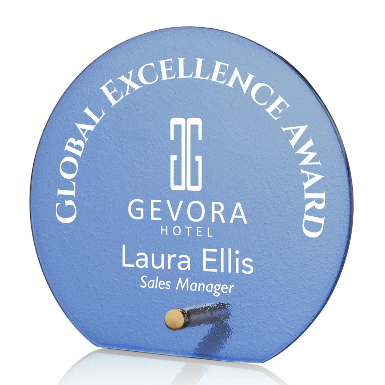 Custom Frosted Ice-Texture Glass Circle Award With Smooth Imprint Face for company anniversary events