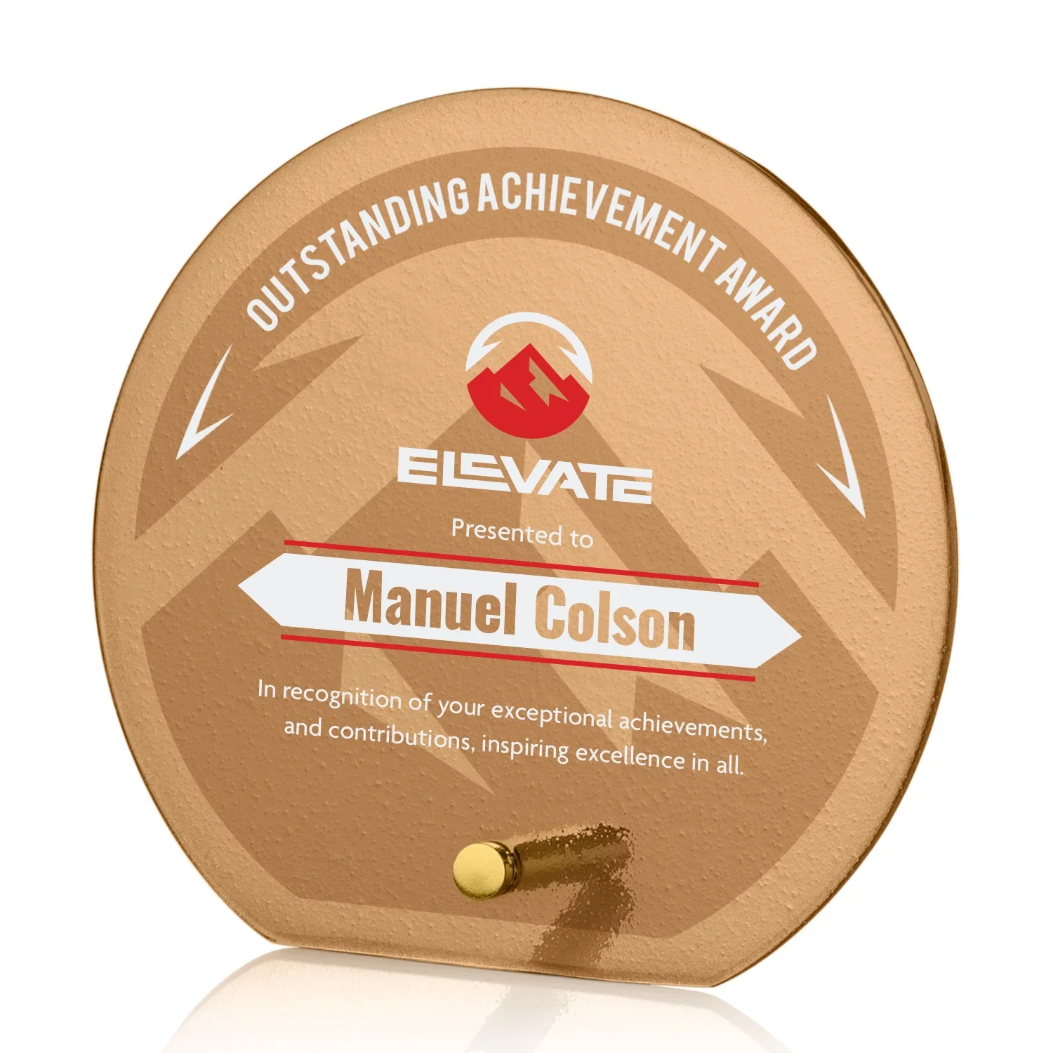 Promotional Frosted Ice-Texture Glass Circle Award With Smooth Imprint Face for service anniversary gifts