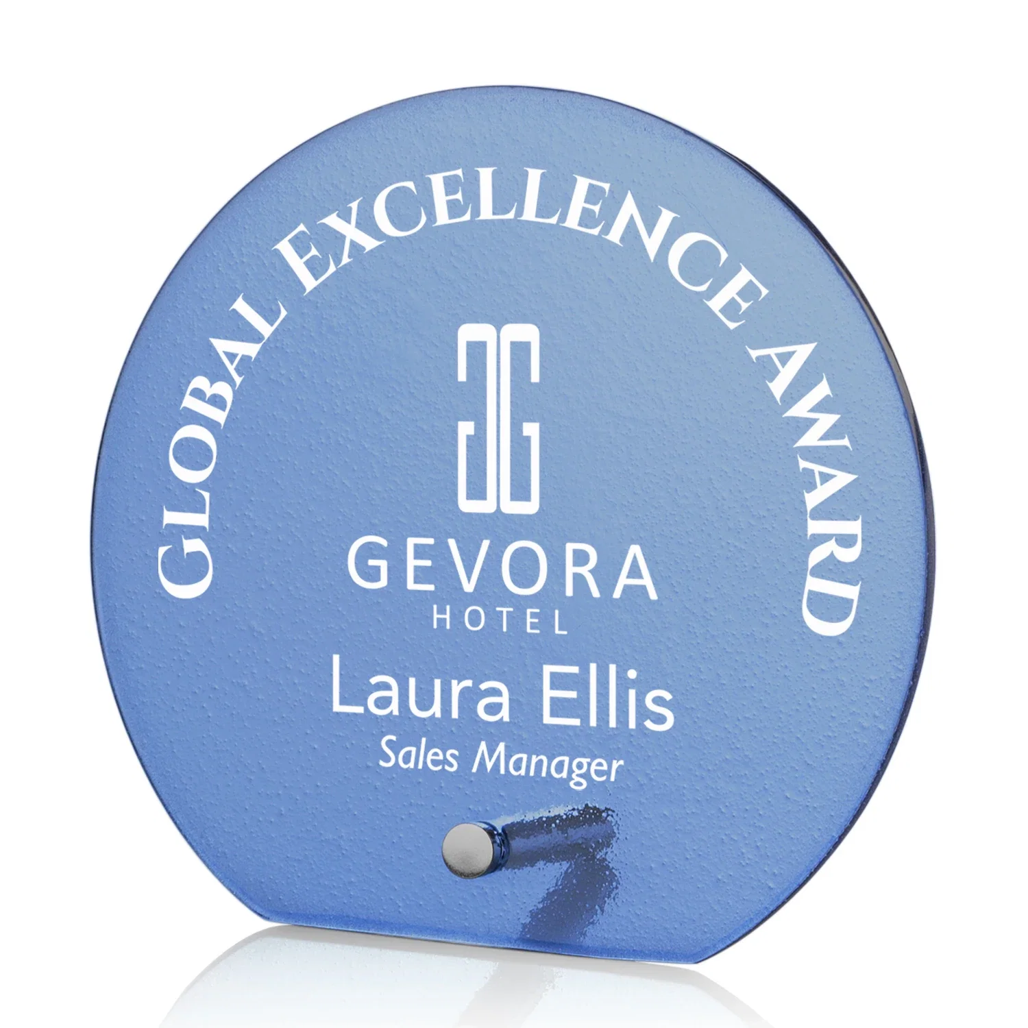 Custom Frosted Ice-Texture Glass Circle Award With Smooth Imprint Face for service anniversary gifts