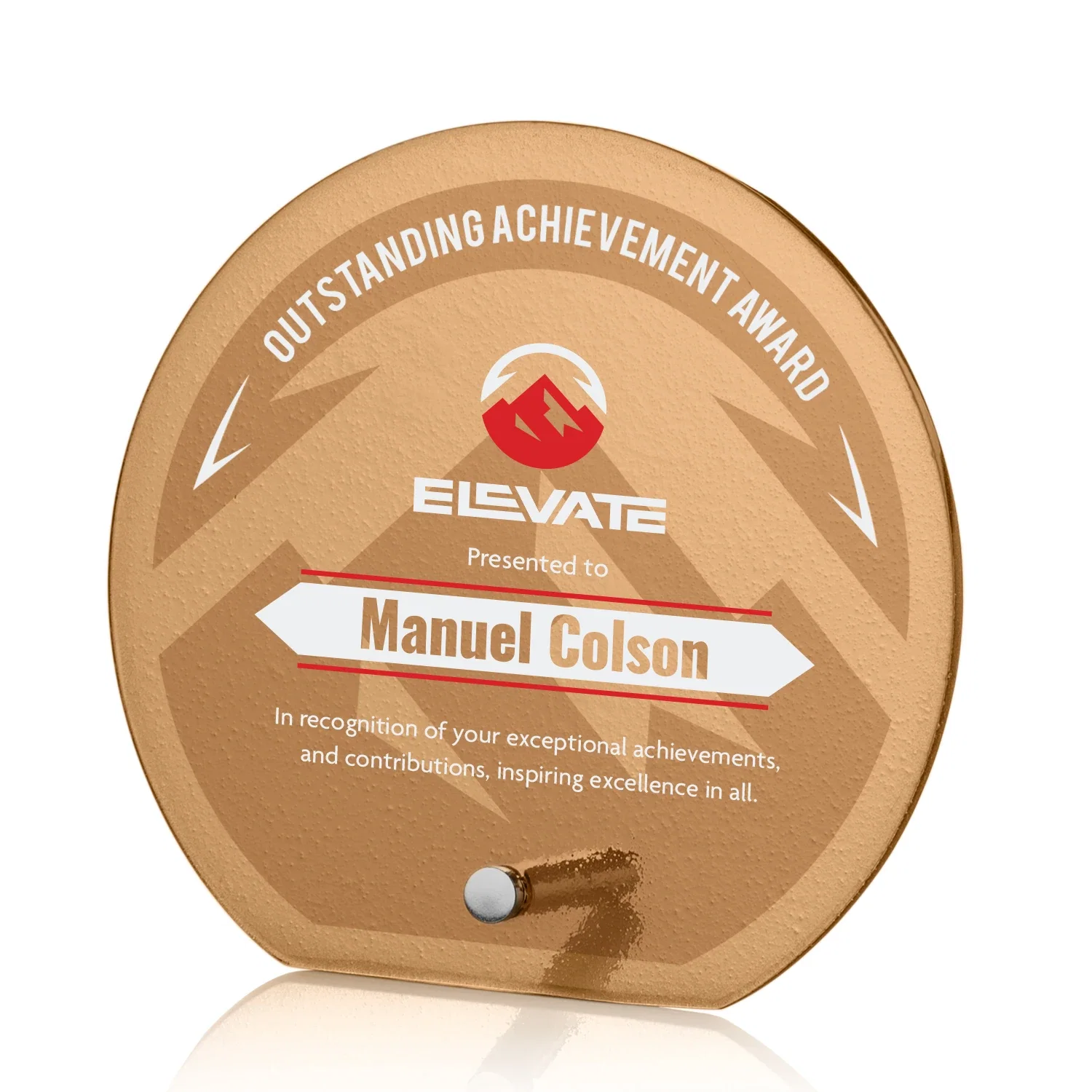 Promotional Frosted Ice-Texture Glass Circle Award With Smooth Imprint Face for team milestone celebrations