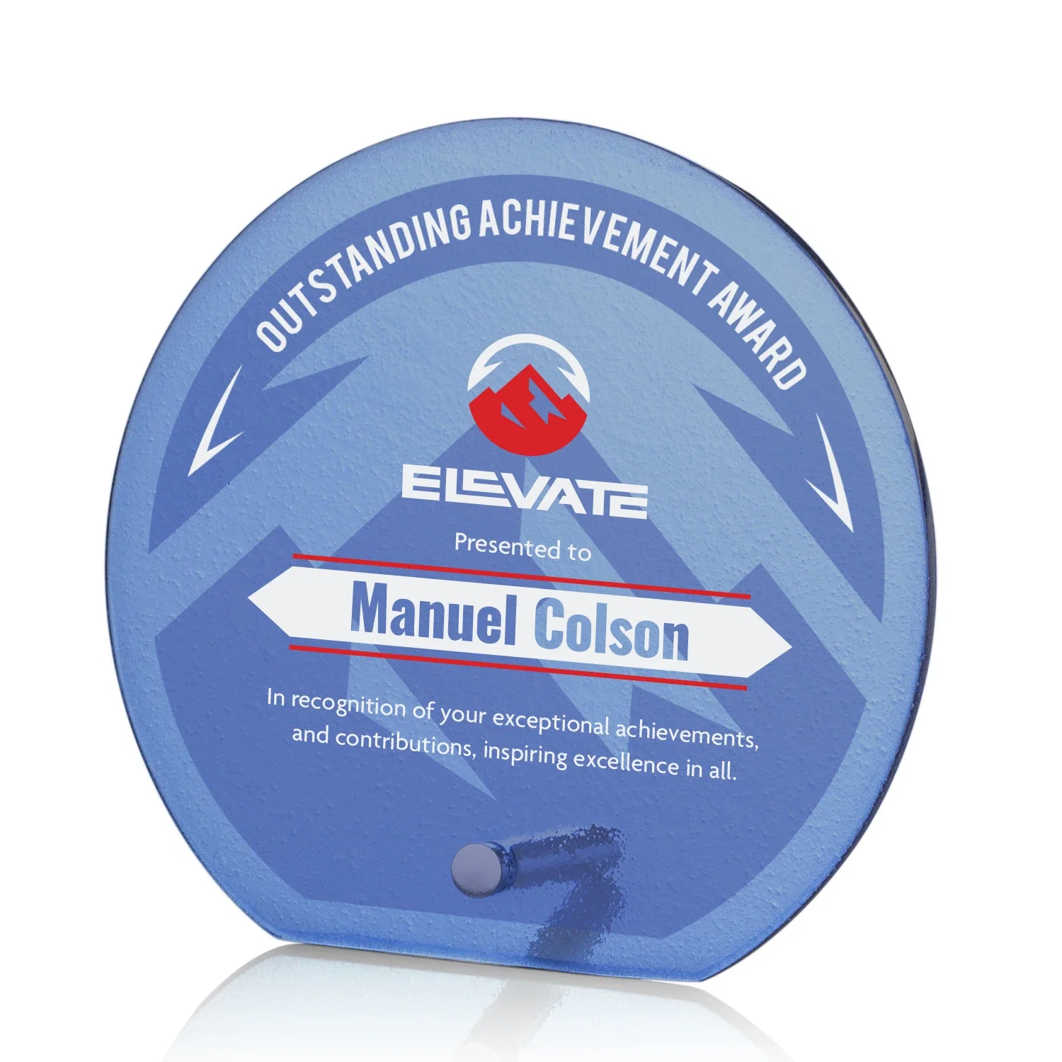 Custom Frosted Ice-Texture Glass Circle Award With Smooth Imprint Face for team milestone celebrations