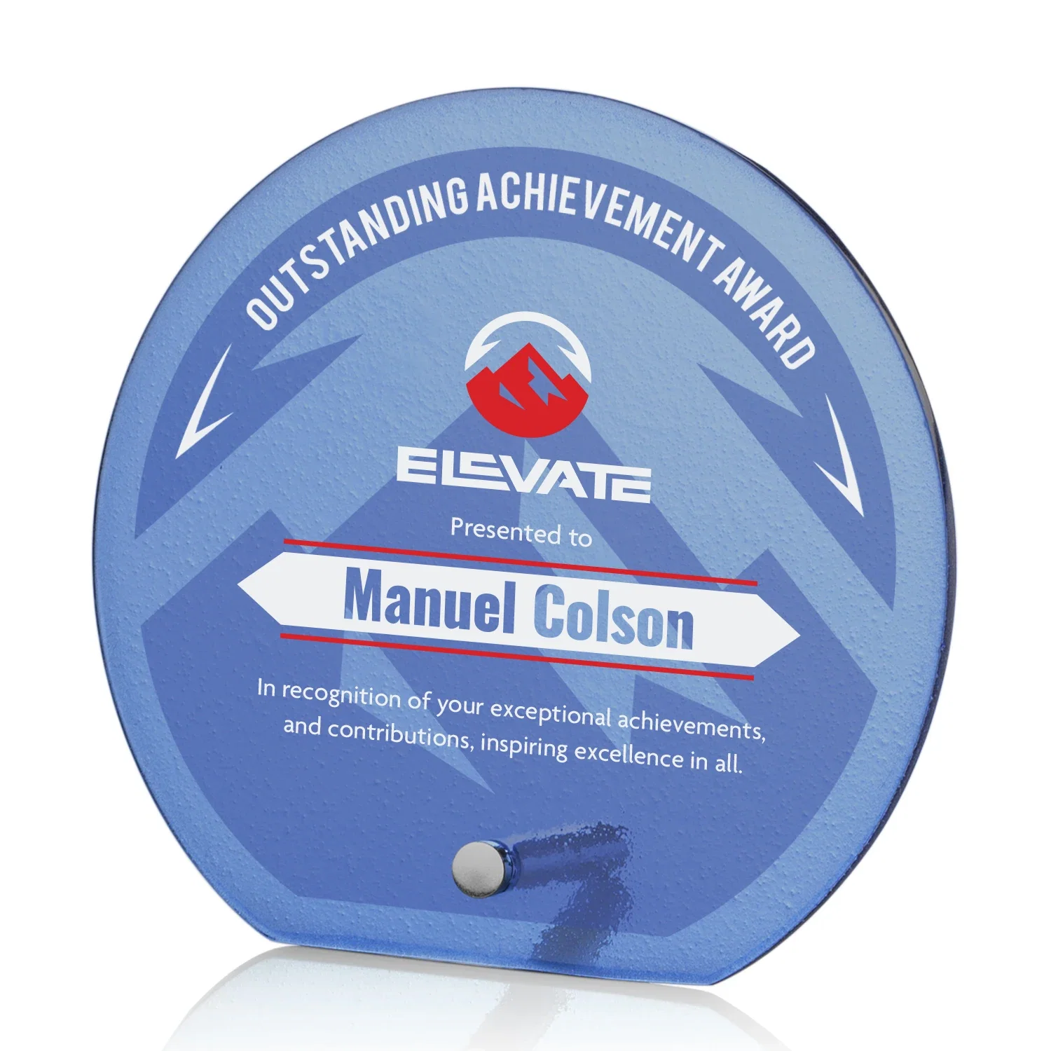 Custom Frosted Ice-Texture Glass Circle Award With Smooth Imprint Face for donor appreciation